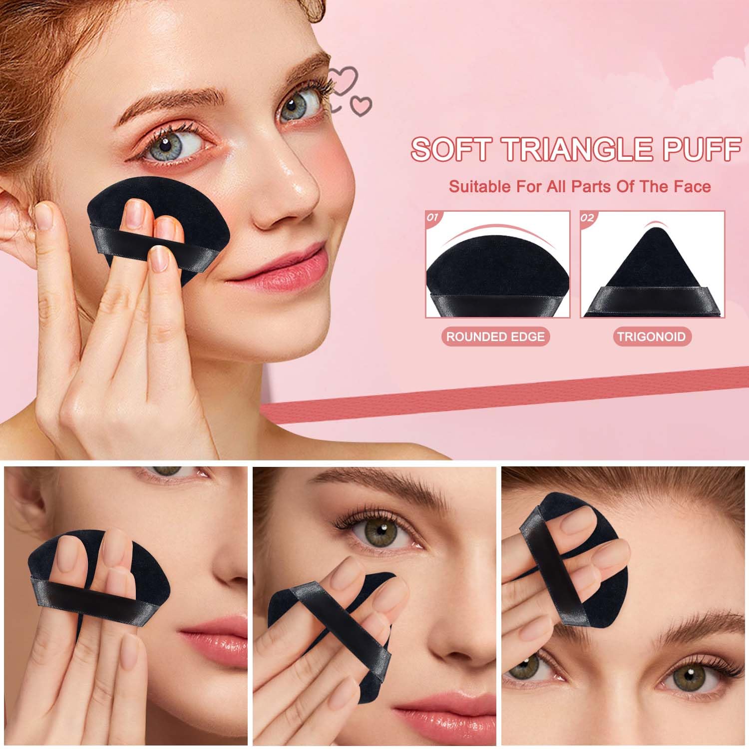 6-Piece Soft Velour Triangle Powder Puff Set - Premium Makeup Sponges for Loose & Body Powder - Black Beauty Blender for Flawless Finish - Perfect for Contouring, Baking & Everyday Makeup Application