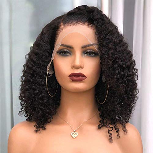 Brazilian Virgin Human Hair Wig - Glueless Lace Front Curly Wig for Women | 150% Density Pre-Plucked Short Bob Wig (14 Inch) | Perfect for Cosplay, Daily Wear & Special Occasions