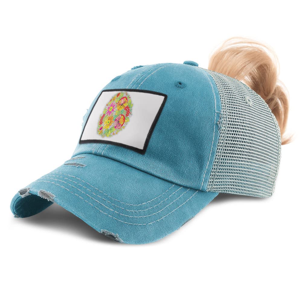 Women's High Ponytail Cap with Colorful Vintage Floral Design - Fashion Hair Accessory for Casual Outfits, Summer Beach Days & Boho Chic Style