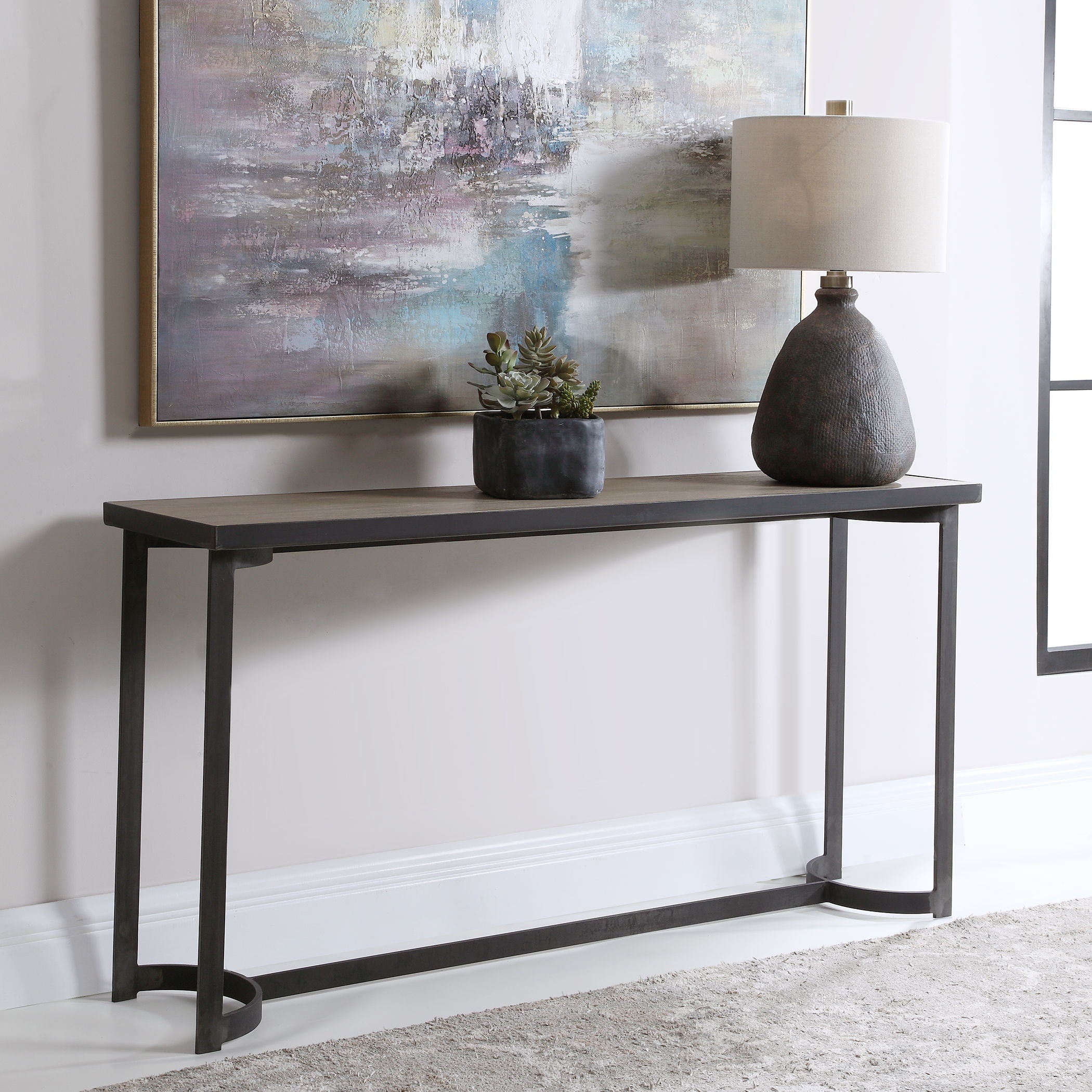 Basuto Steel Console Table - Light Brown Entryway Sofa Table for Hallway, Living Room & Bedroom Decor