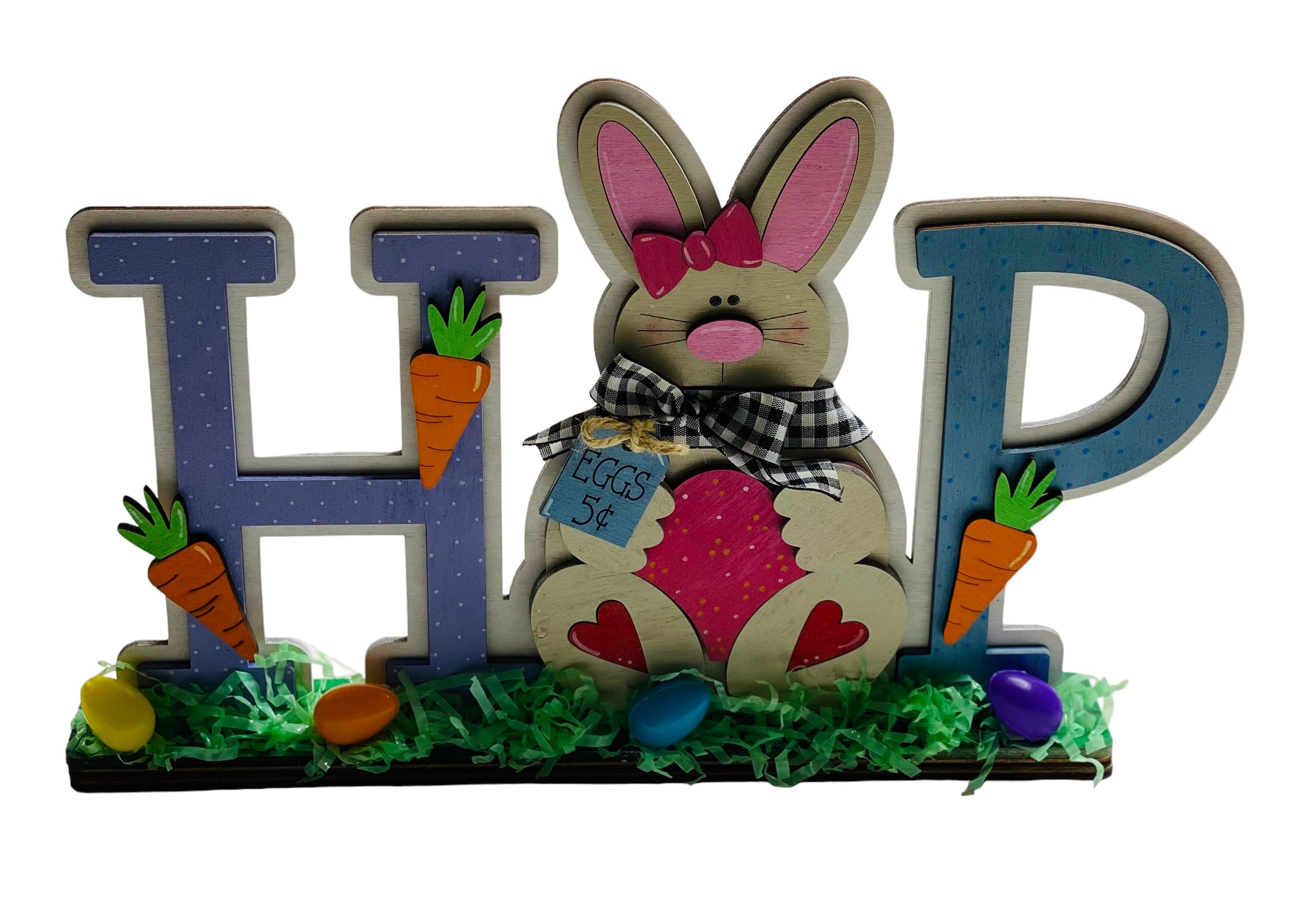 Hop Easter Bunny Spring Wooden Shelf Sitter - Home Decor Gift for Women, Men, Housewarming - Perfect for Easter Decorations, Spring Home Accents & Shelf Decor
