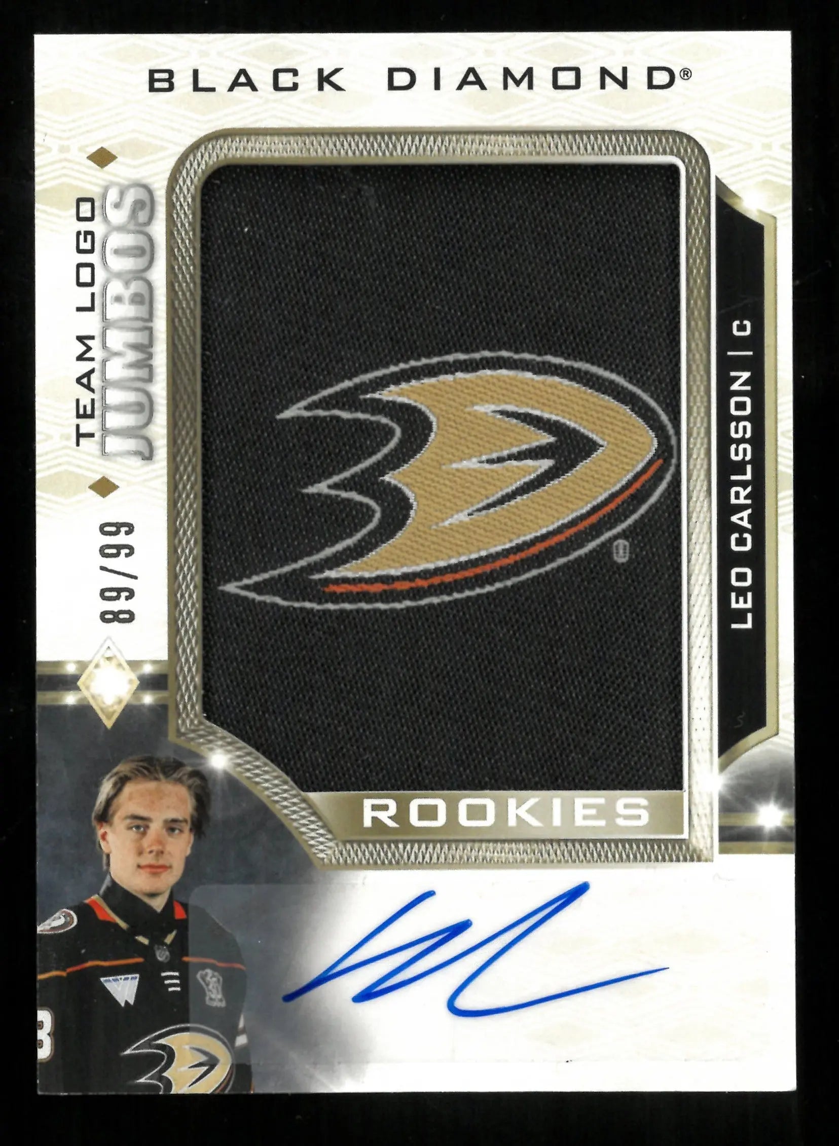 2023 UD Black Diamond Leo Carlsson Rookie Auto /99 Hockey Card - Team Logo Jumbos Edition | Perfect for NHL Collectors, Hockey Memorabilia Fans & Sports Card Investments