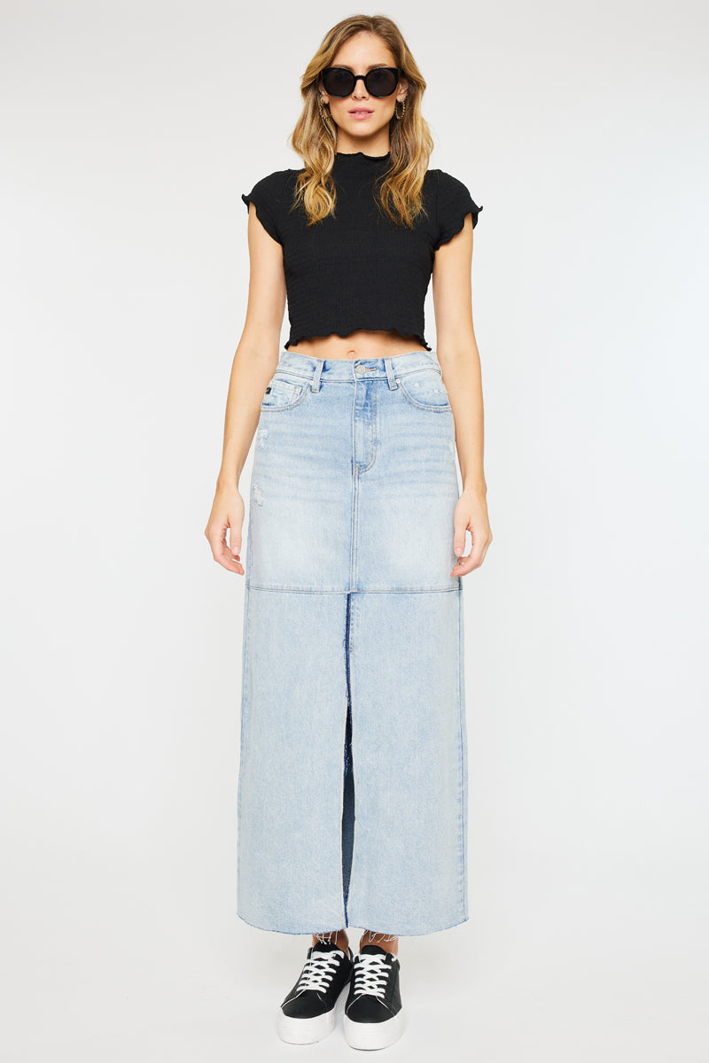 Stylish Babe Maxi Denim Skirt for Women - High Waist Stretch Denim Long Skirt with Pockets - Perfect for Casual Outfits, Summer Dresses & Boho Fashion