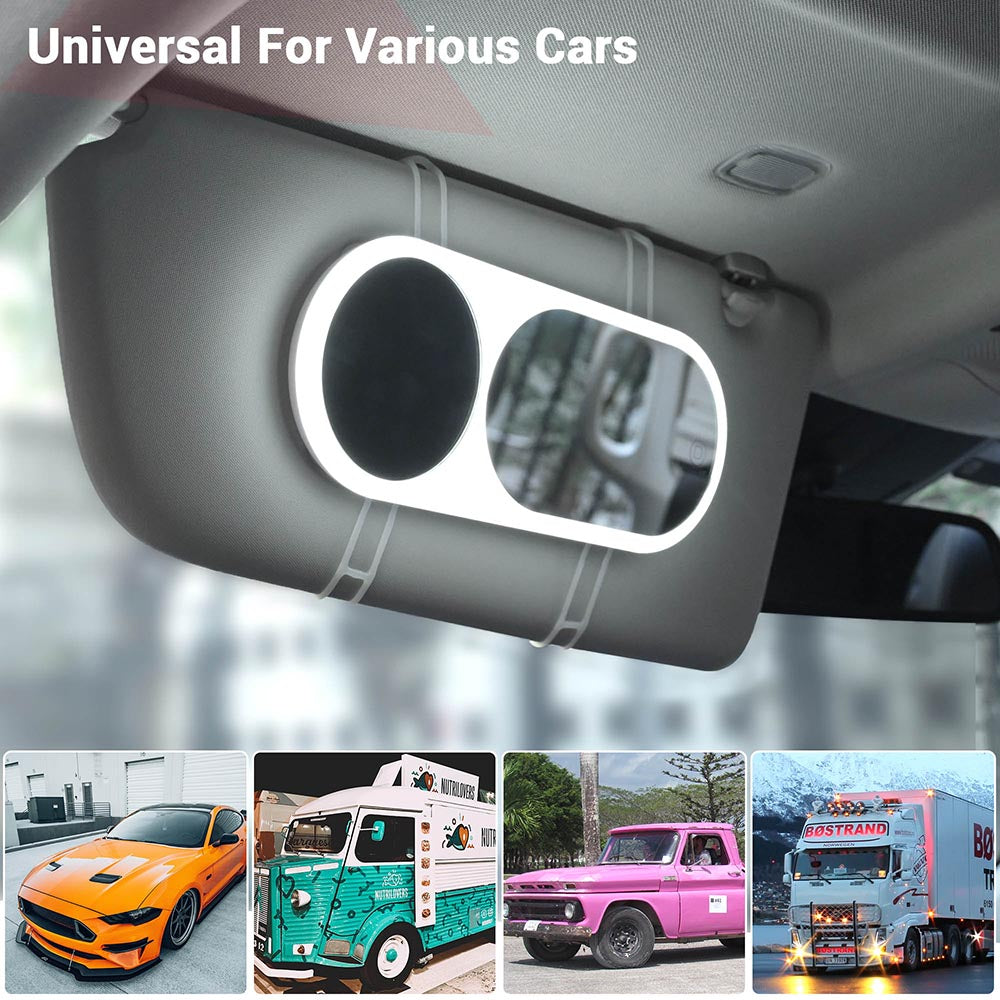 TheLAShop Clip-On Vanity Mirror with LED Light & 3X Magnification - Perfect for Cars, Makeup, and Travel | Sun Visor Mirror with Light for Women & Men