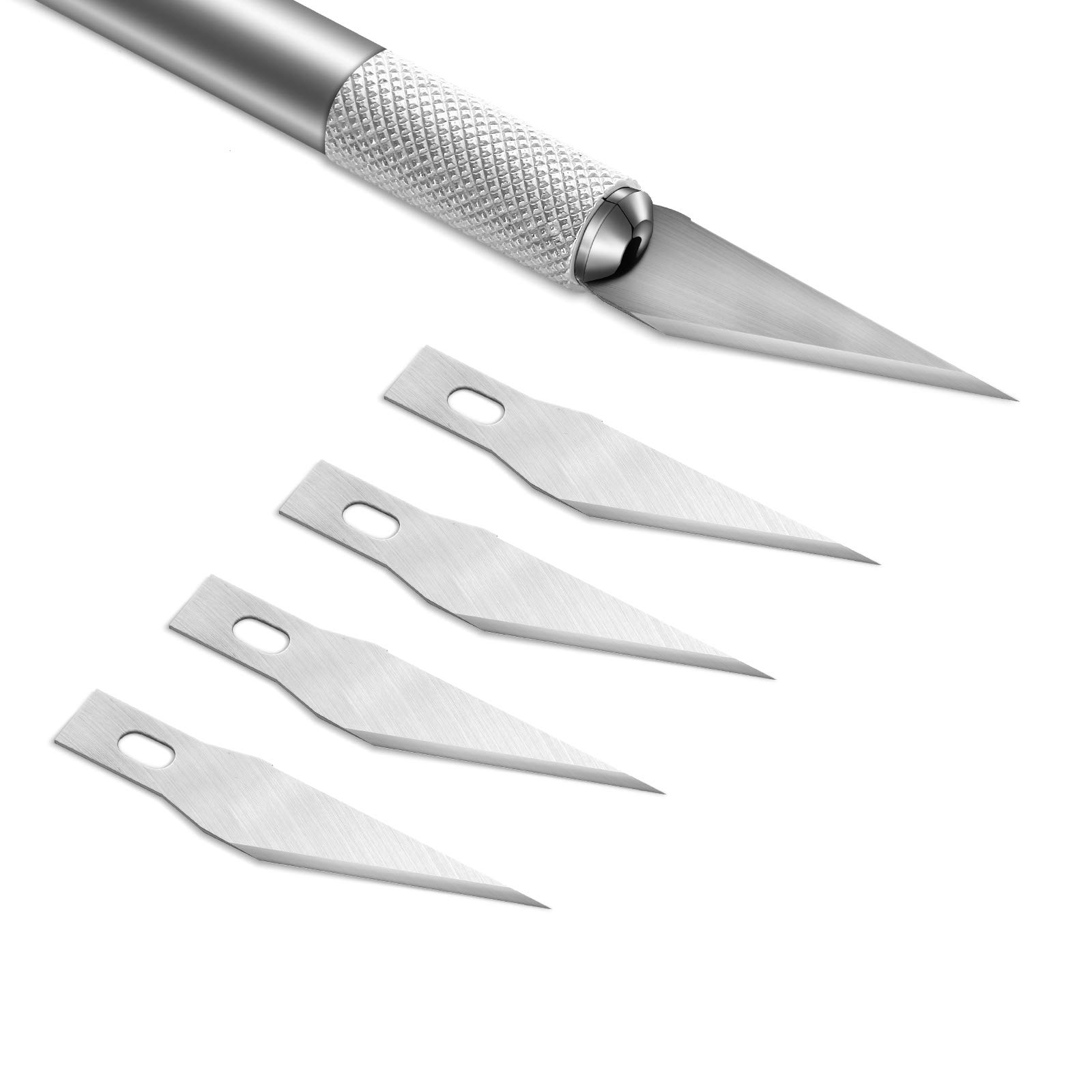 100PCS Precision Hobby Knife Blades with 2PCS Alloy Steel Craft Knife Handles - Heavy Duty Carbon Steel Cutting Tools for DIY Crafting, Scrapbooking, Model Building & Paper Cutting