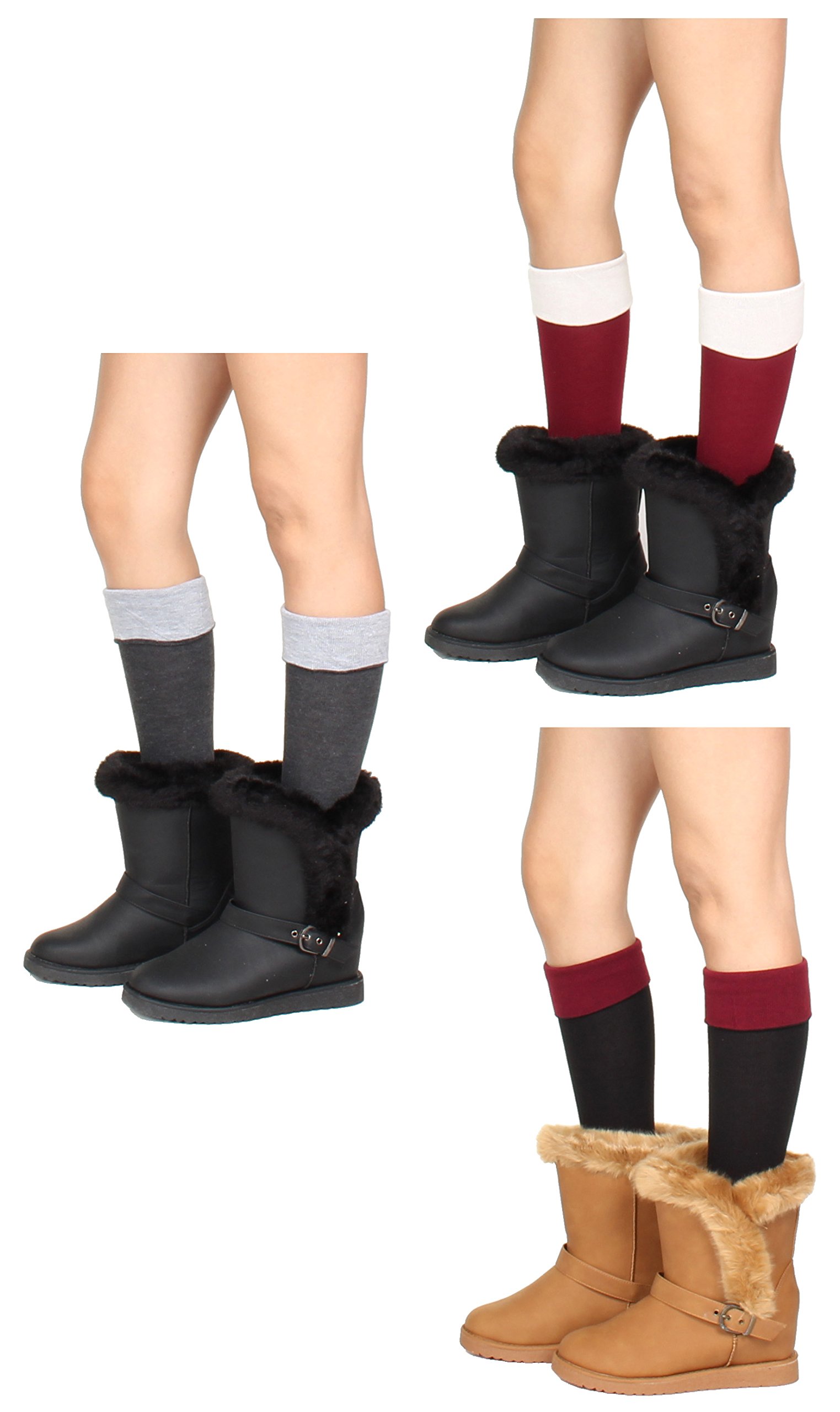 Gilbins 6 Pack Women's Fashion Long Boot Socks - Stretchy Over Knee High Stockings with Lace Trim - Perfect for Boots, Winter Outfits & Stylish Layering