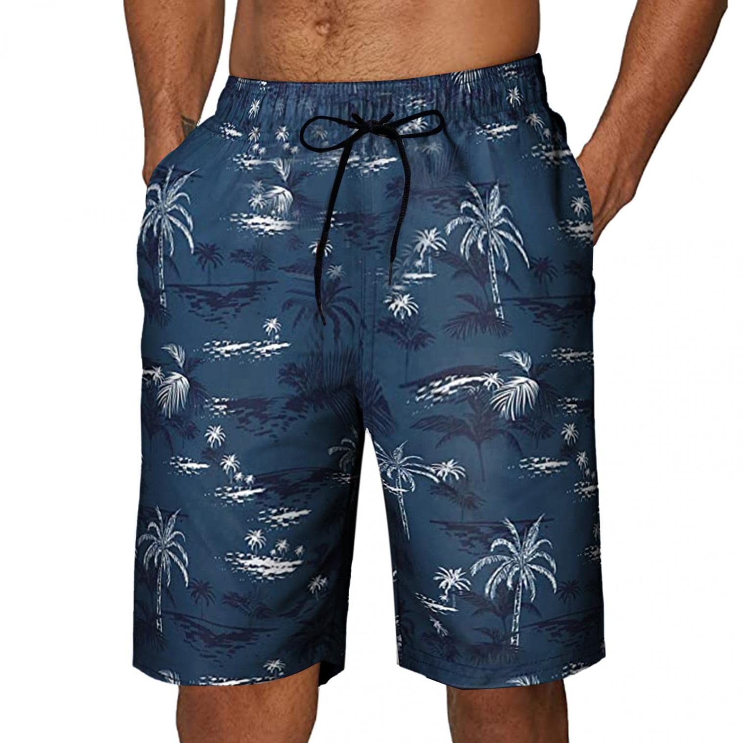 Men's Quick-Dry Athletic Shorts with Lace-Up Design & Pockets - Tropical Print Gym Workout Shorts for Running, Beach, Festival & Father's Day Gifts