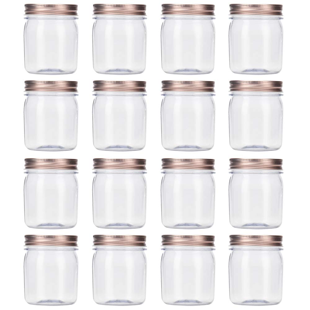 Novelinks 8oz Clear Plastic Jars with Rose Gold Lids - 16 Pack BPA-Free Refillable Round Containers for Spices, Beauty Products & Home Organization - Perfect for Pantry, Bathroom & Craft Storage