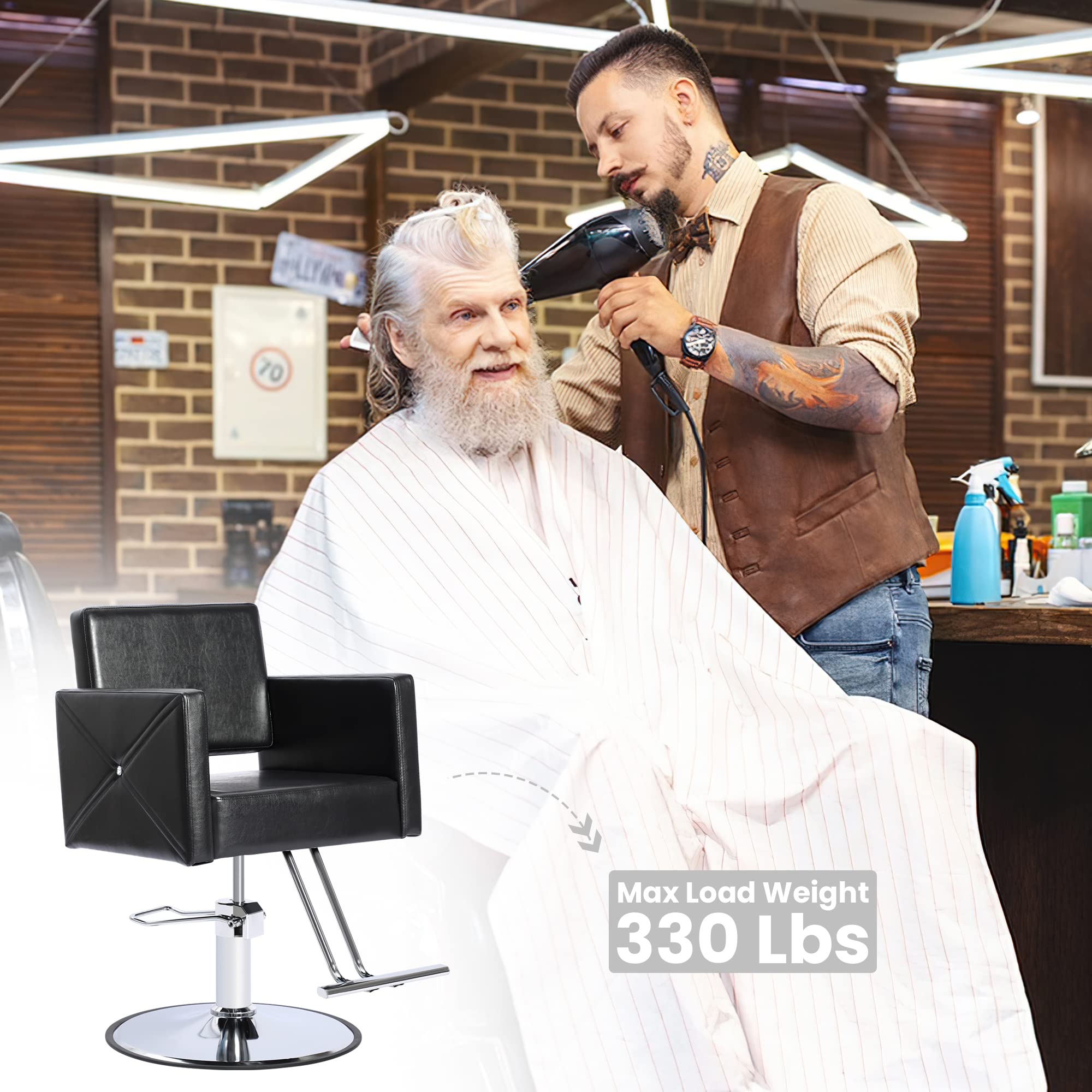 Professional Hydraulic Barber Chair - 360° Swivel Adjustable Styling Salon Chair with Height Adjustment for Hairdressers & Shampoo Stations (Black) | Perfect for Hair Salons, Barber Shops & Home Styling Studios