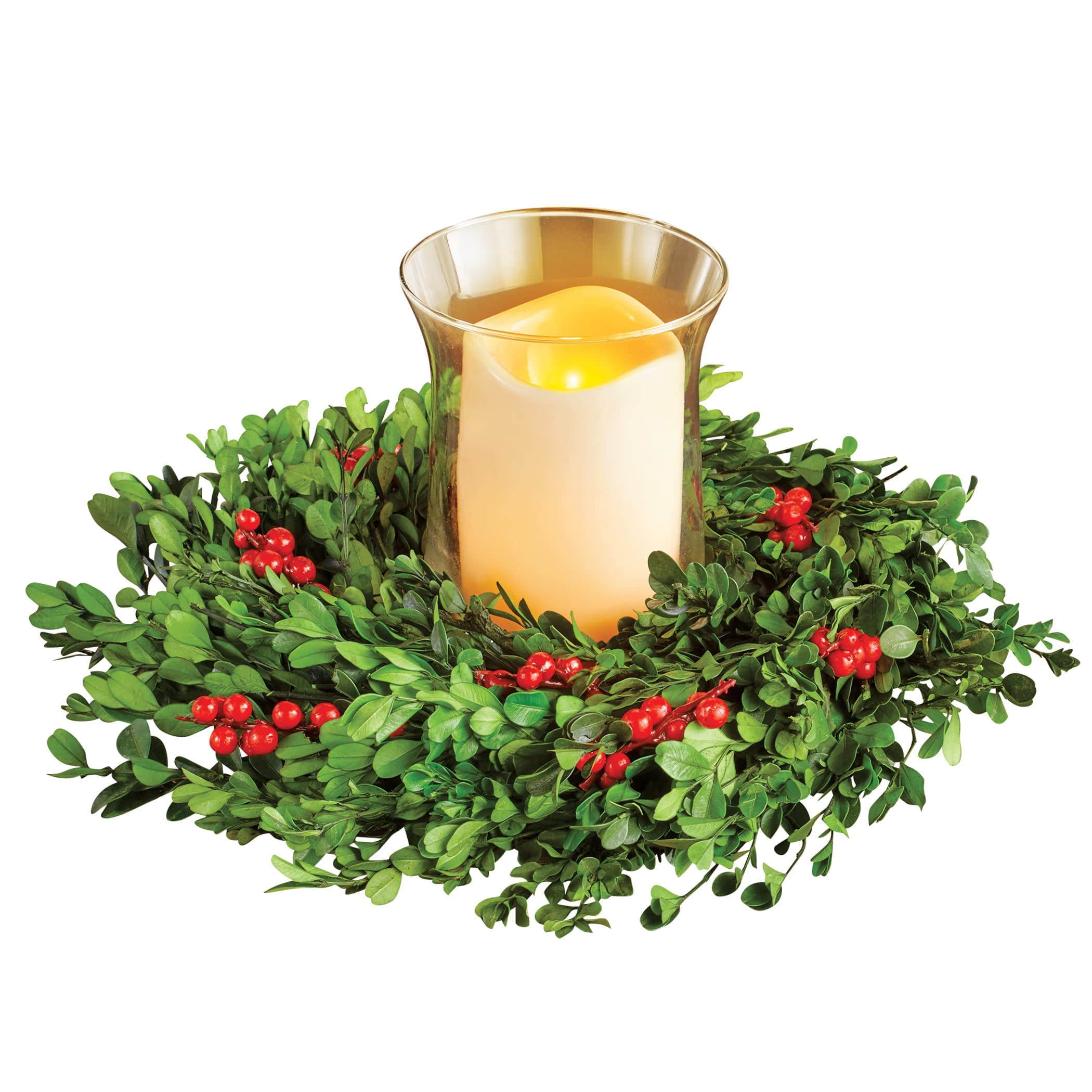 Elegant Holiday Greens Arrangement in Glass Hurricane Vase - Perfect for Christmas Table Centerpiece, Mantel Decor, and Festive Home Styling