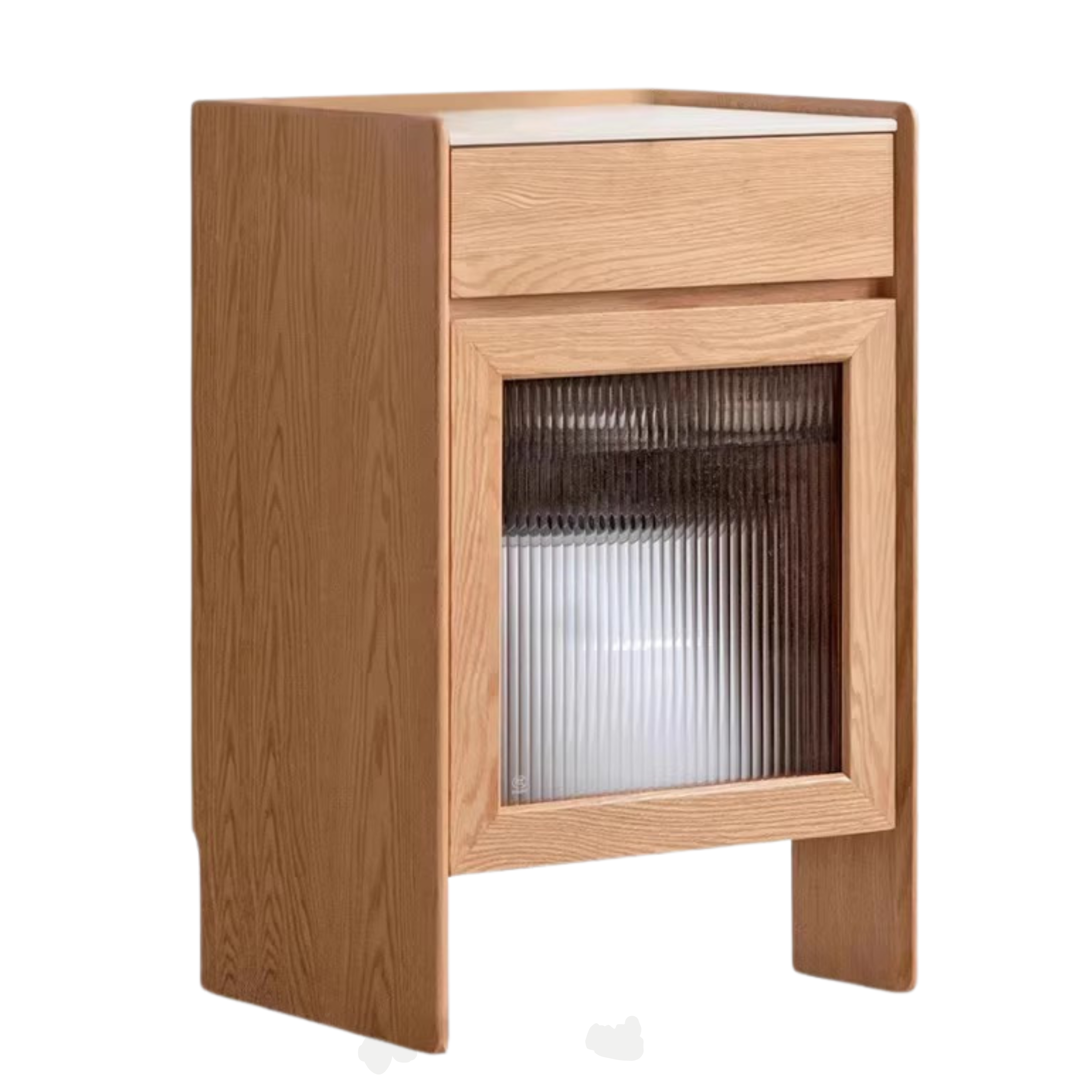 Solid Oak Wood Side Cabinet for Robot Vacuum Storage - Modern Rock Slab Design - Perfect for Living Room, Bedroom, or Home Office Organization
