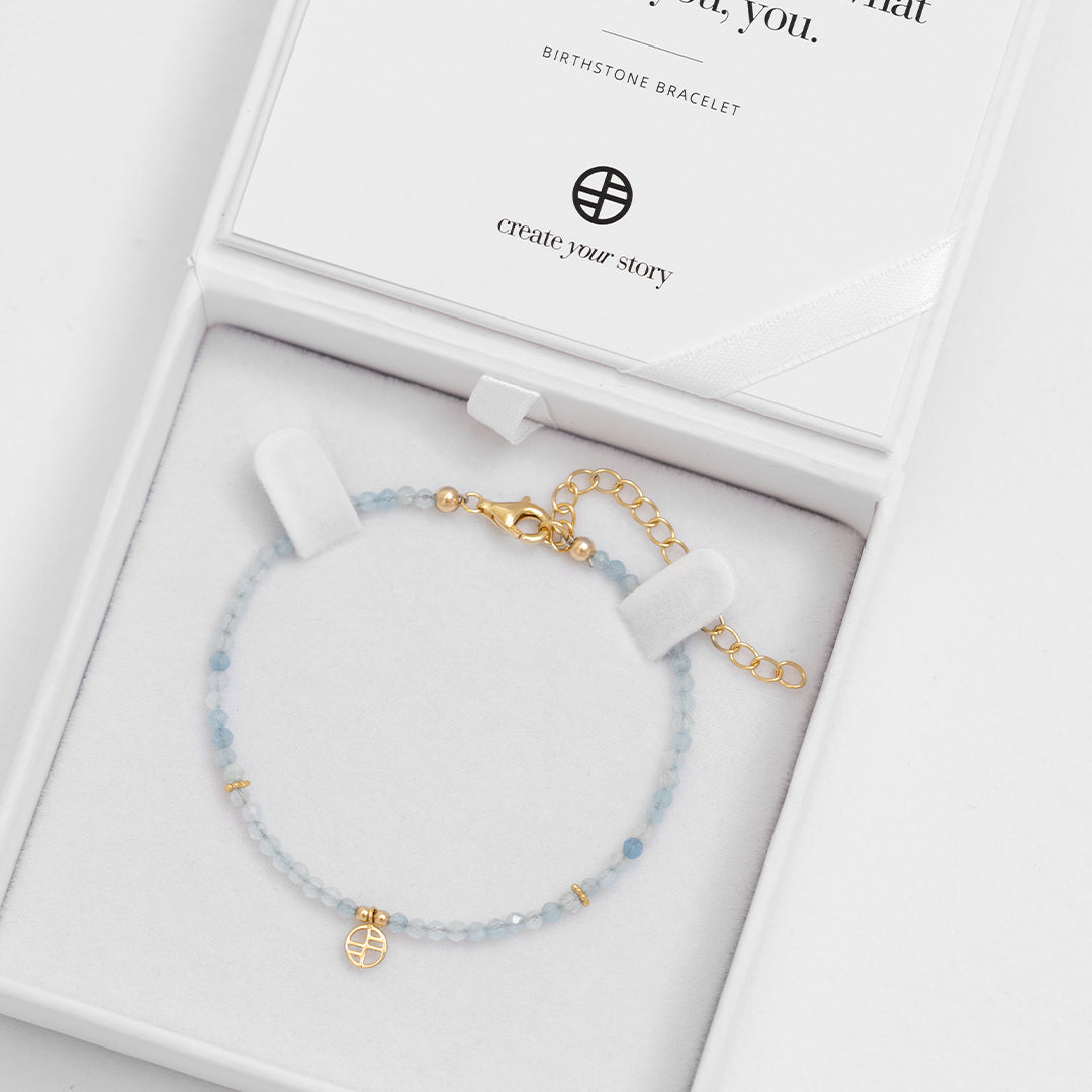 March Birthstone Bracelet for Women - Aquamarine Gemstone Beaded Jewelry Gift for Birthday, Anniversary & Mother's Day - Perfect for Everyday Wear & Special Occasions
