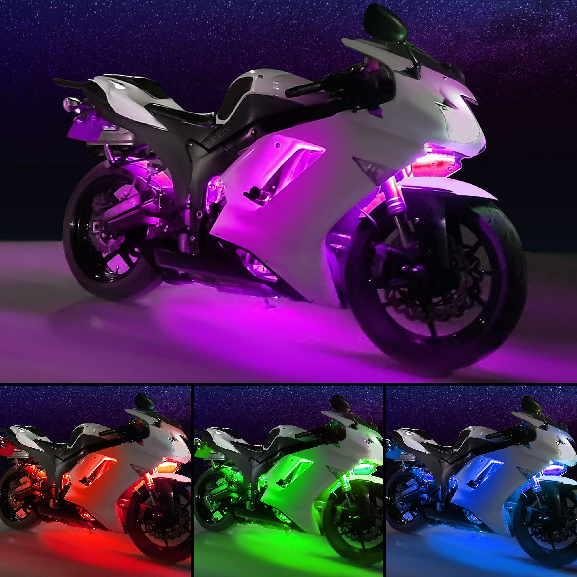 12PCS Motorcycle LED Underglow Kit - App Controlled, Music Sync, Brake Alert, Waterproof, Dual Remote for UTV/ATV/Golf Cart - Perfect for Night Rides, Off-Road Adventures & Custom Bike Shows