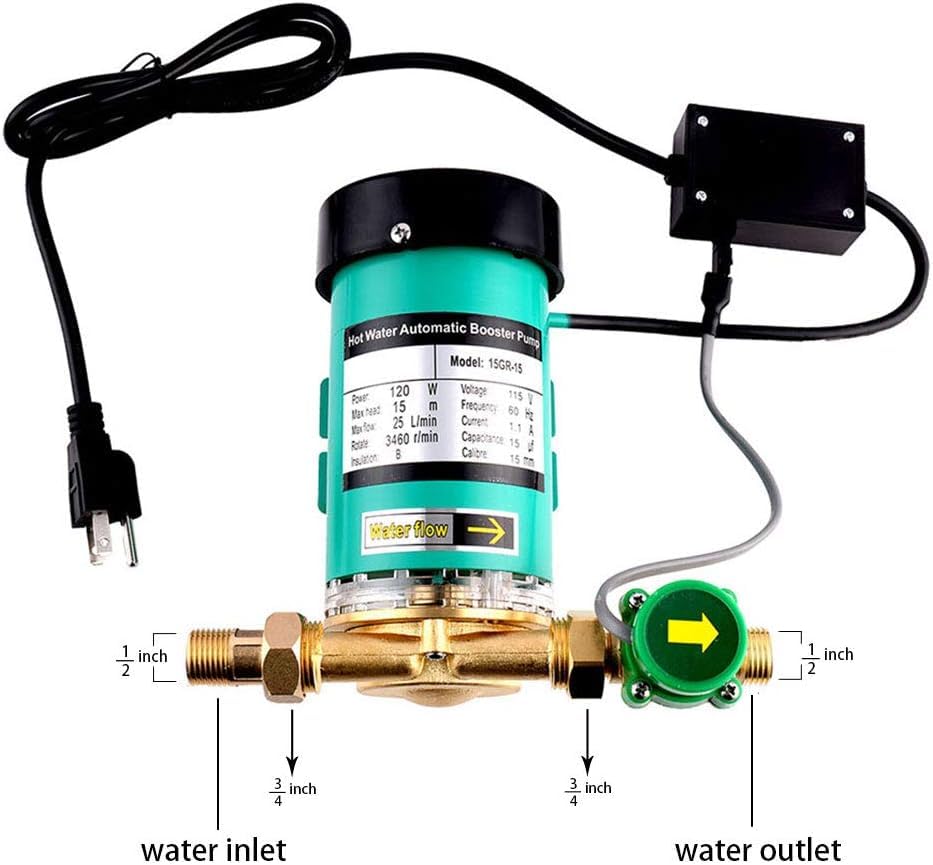 115V Automatic Water Pressure Booster Pump for Home - 3/4 Inch Outlet with Flow Switch | High-Power Shower & Bathroom Circulator Pump for Better Water Flow in Household & RV Use