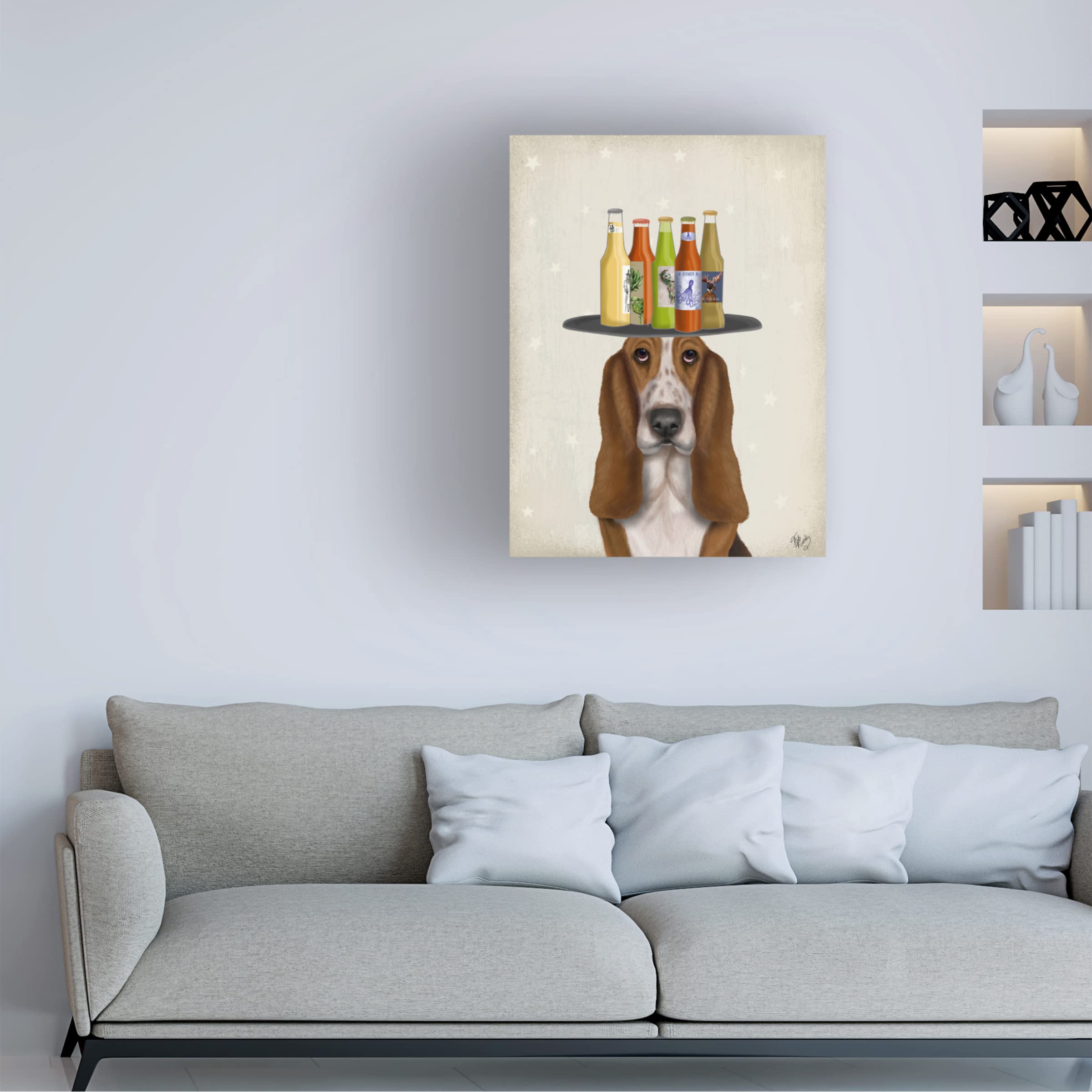 Basset Hound Beer Lover Canvas Wall Art Print by Fab Funky - Funny Dog Drinking Beer Painting for Home Bar, Man Cave & Pub Decor