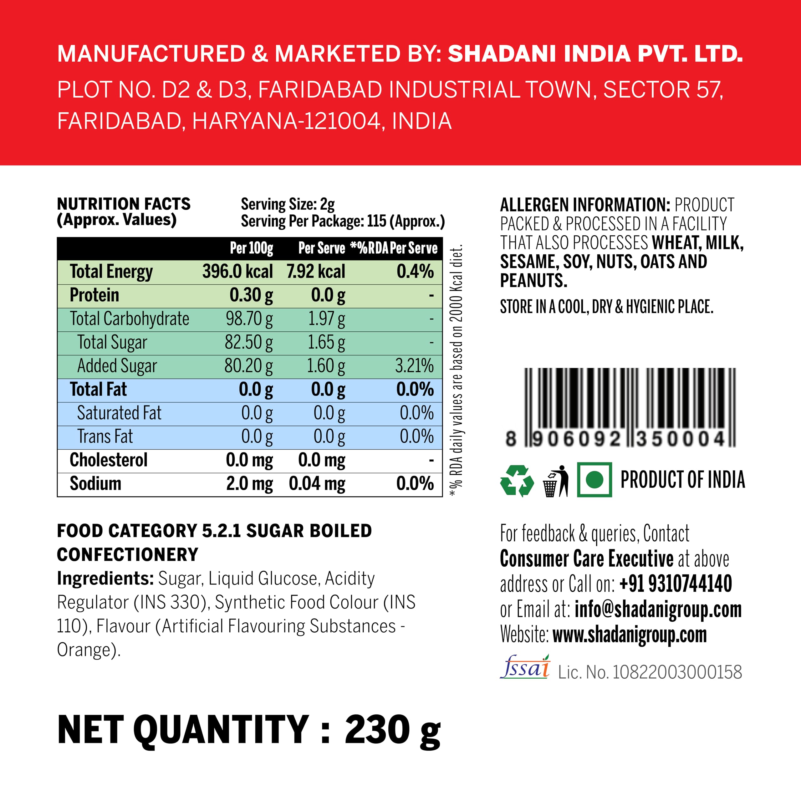 Shadani Orange Candy Box - Tangy Indian Flavor Candy 230g (8.11 oz) | Sweet & Sour Treats for Parties, Gifts & Snacking