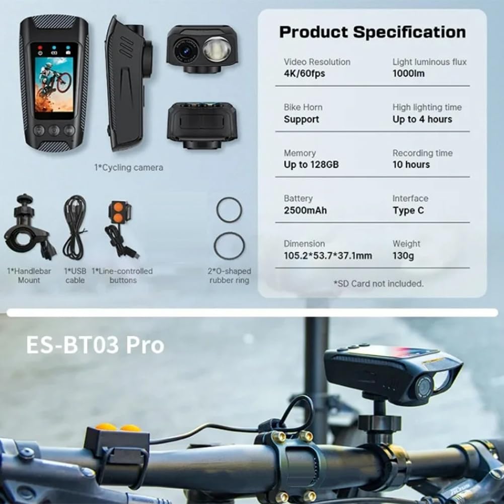 Scalewbin 3-in-1 4K Sports Action Camera - HD Dash Cam, Bike Helmet Camera & Cycling Recorder with Built-in Light for Motorcycle, Bicycle & Outdoor Adventures