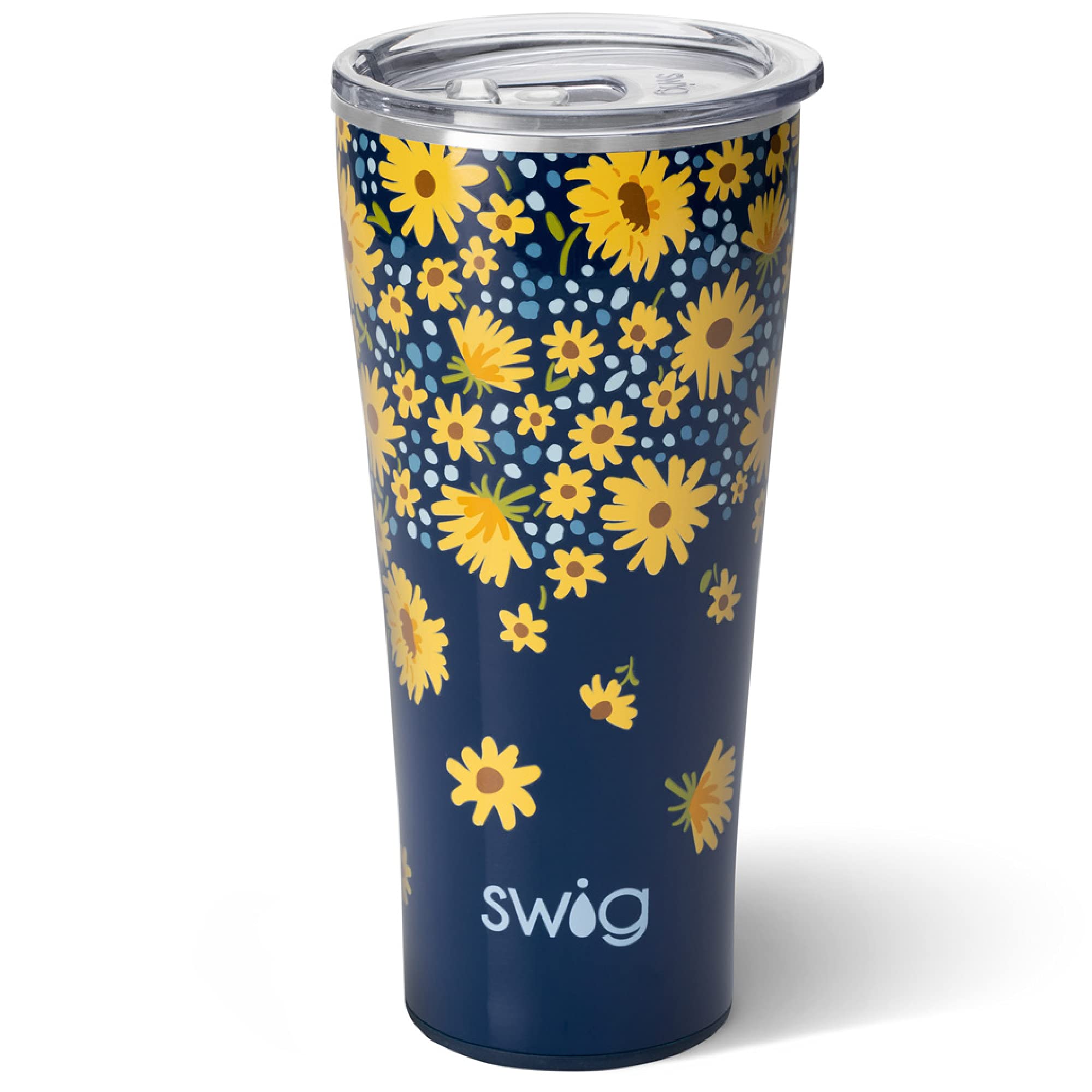 Swig Life 32oz Insulated Stainless Steel Travel Tumbler with Lid - Leakproof Coffee Mug, Cup Holder Friendly, Double Wall Vacuum Thermos for Hot & Cold Drinks - Perfect for Commuting, Camping & Office Use (Lazy Daisy)