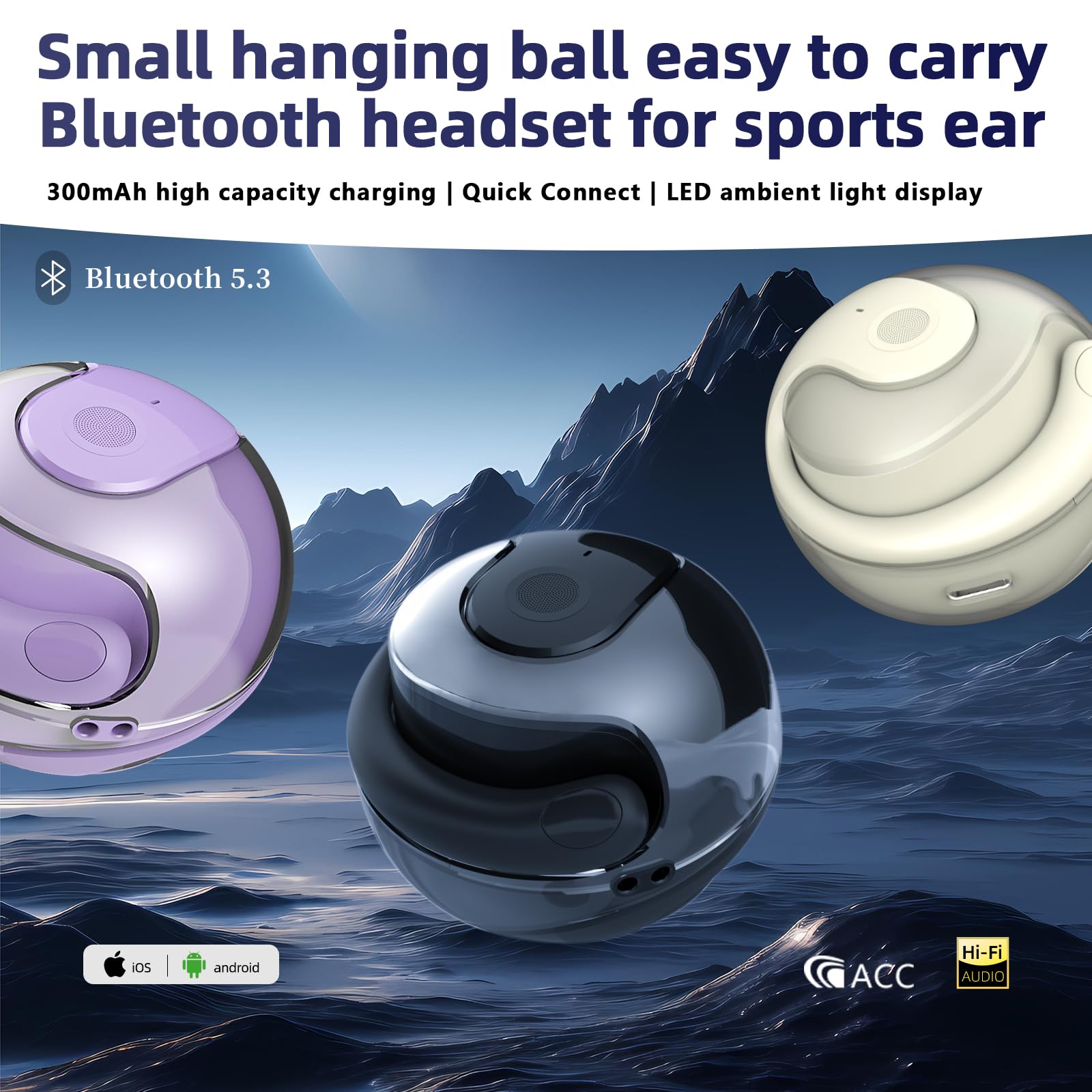 URIZONS Ball Shape Earhook TWS Gaming Wireless Earbuds - Low Latency Bluetooth Headphones with Charging Case, Over Ear Design for Gamers, Runners & Fitness - Purple | Perfect for Gaming, Workouts & Outdoor Sports