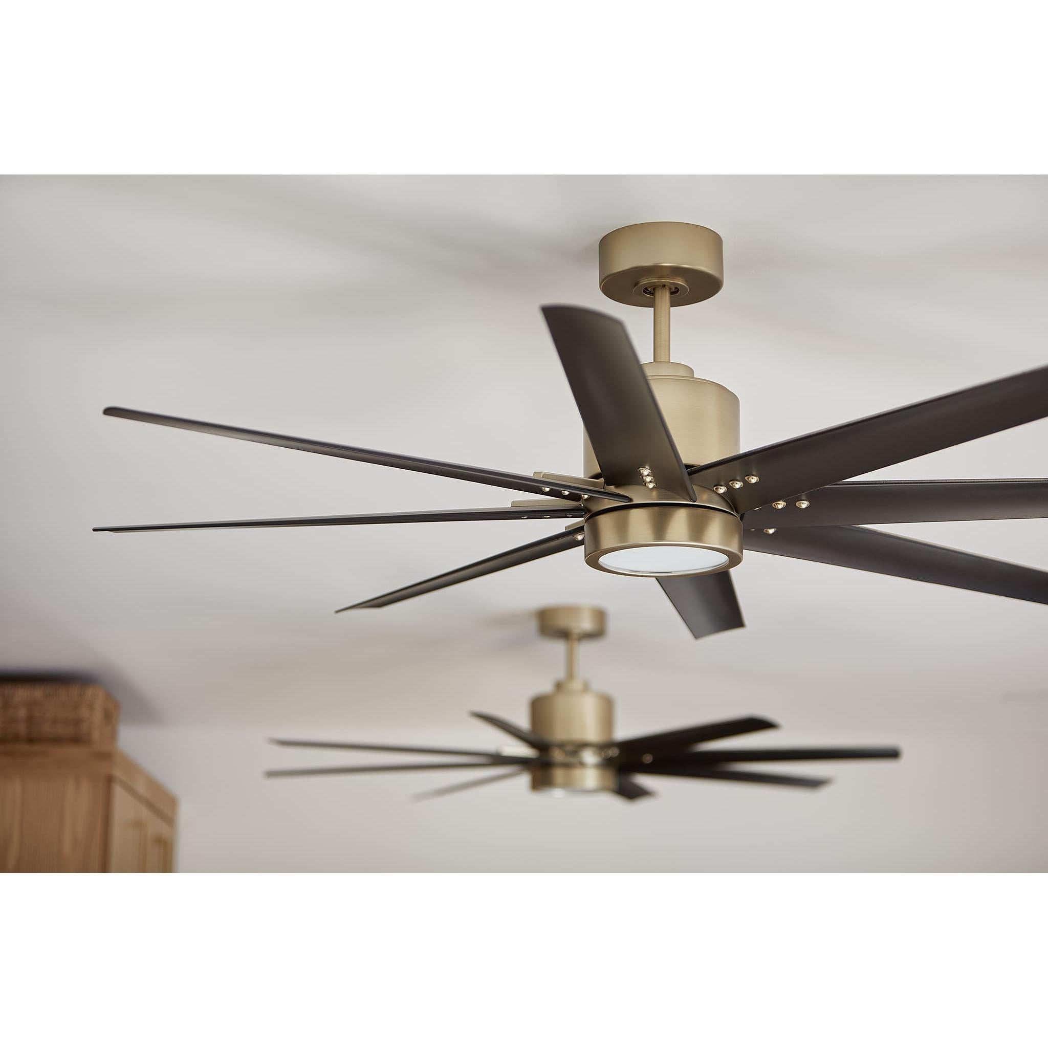 56 Inch 8-Blade Ceiling Fan with Remote Control - Aged Brass & Black Finish - Oxygen FLEET 3 112 40 - Perfect for Living Room, Bedroom, and Outdoor Spaces