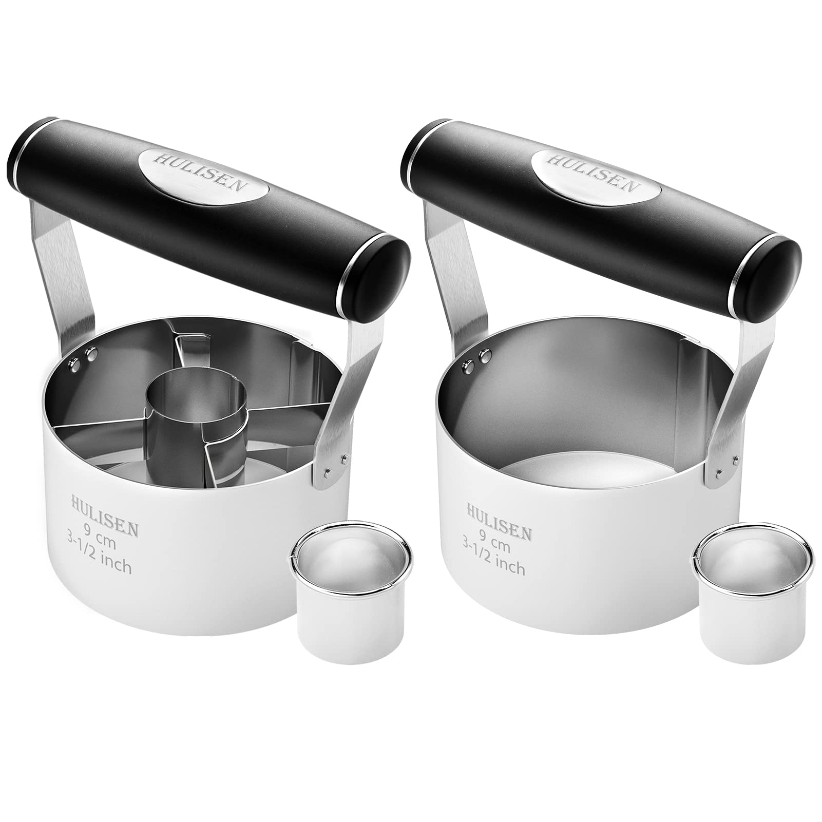 HULISEN 3.5 Inch Donut Cutter & Biscuit Cutter Set (2-Piece) with Soft Grip Handle - Stainless Steel Professional Baking Tools for Cookies, Pastries, Doughnuts - Includes Bonus 2 Mini Cookie Cutters - Perfect for Home Bakers, Bakeries & Gift Giving