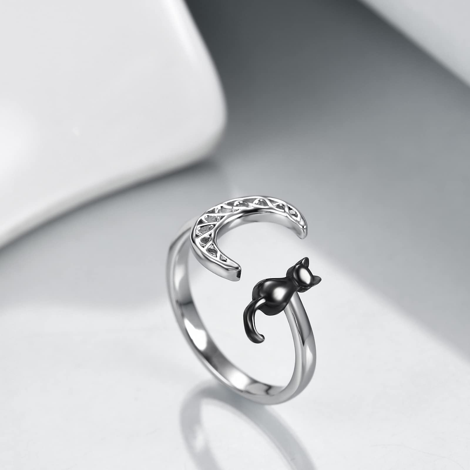 Sterling Silver Black Cat Celtic Moon Ring for Women - Elegant Zodiac Jewelry Gift for Cat Lovers, Birthday & Anniversary Present (Size 7) | Perfect for Everyday Wear, Date Nights & Special Occasions