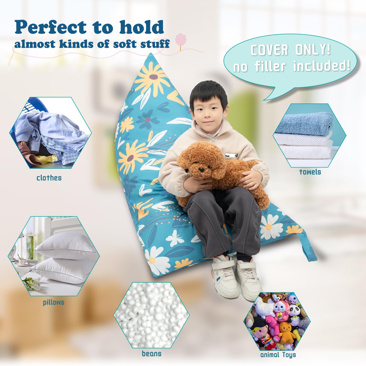LOLOMLO Extra Large Stuffed Animal Storage Bean Bag Chair Cover - 52