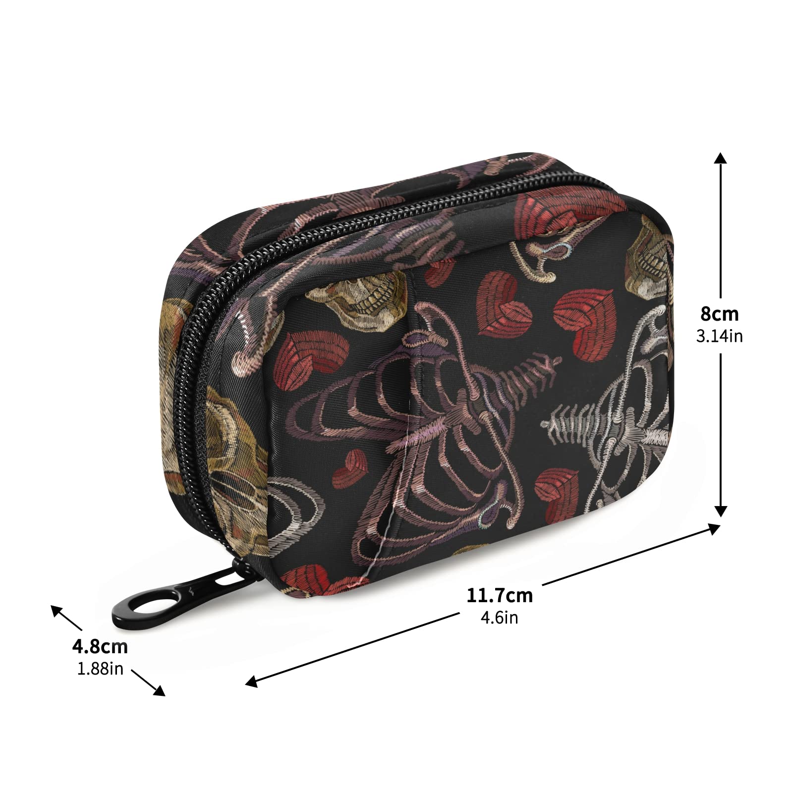 Red Heart Skull Gothic Love 7-Day Pill Organizer - Weekly Travel Pill Case with Zipper, Compact Vitamin Supplement Holder for Women & Men - Perfect for Daily Medication, Travel Essentials & Purse Organization