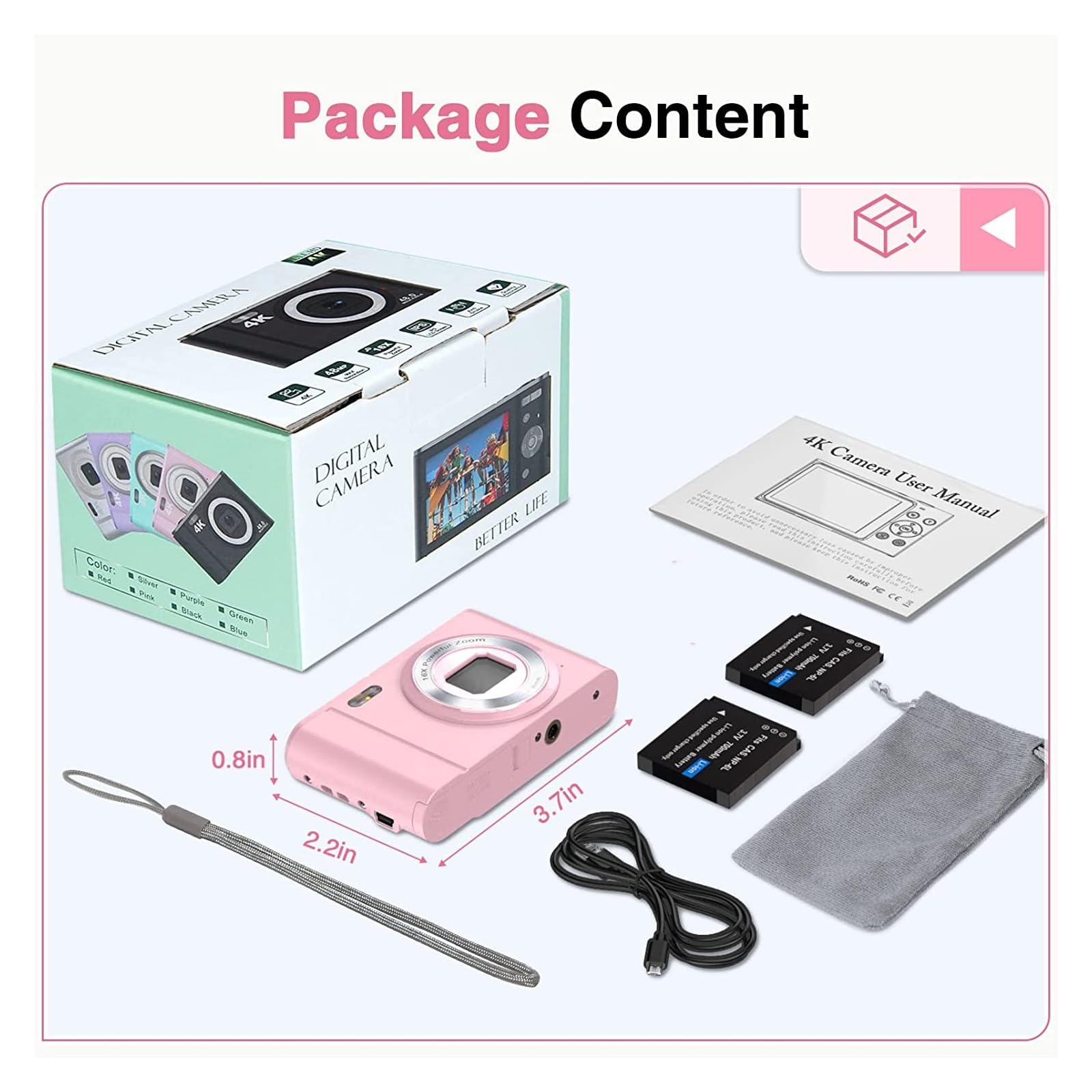 48MP Mini Kids Camera with 16X Digital Zoom - Portable Electronic Vlogging Camera for Children | Perfect for Travel, Birthday Gifts & Photography Learning