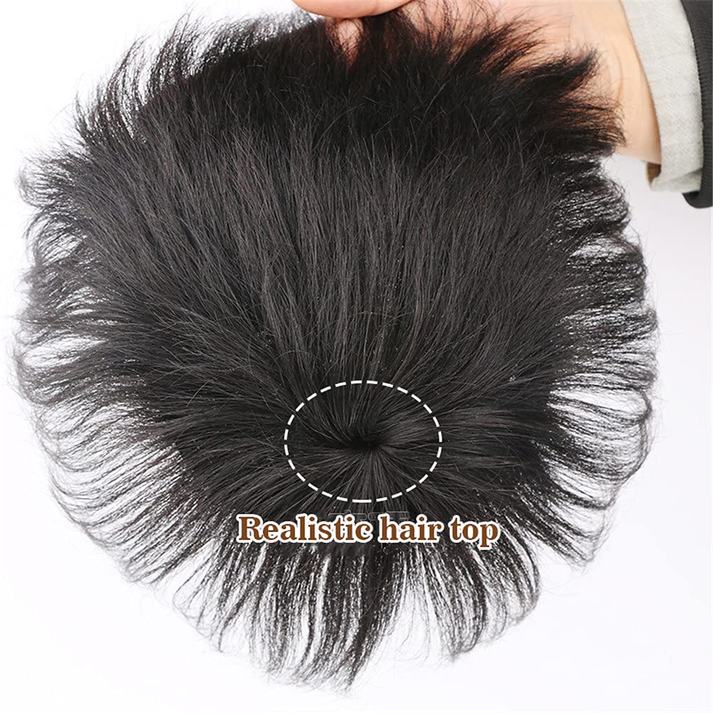 Natural Black Real Human Hair Toppers for Men - Short Clip-in Hairpiece Extensions (13x14cm) for Covering White Hair & Hair Loss - Perfect for Daily Wear, Work & Special Occasions