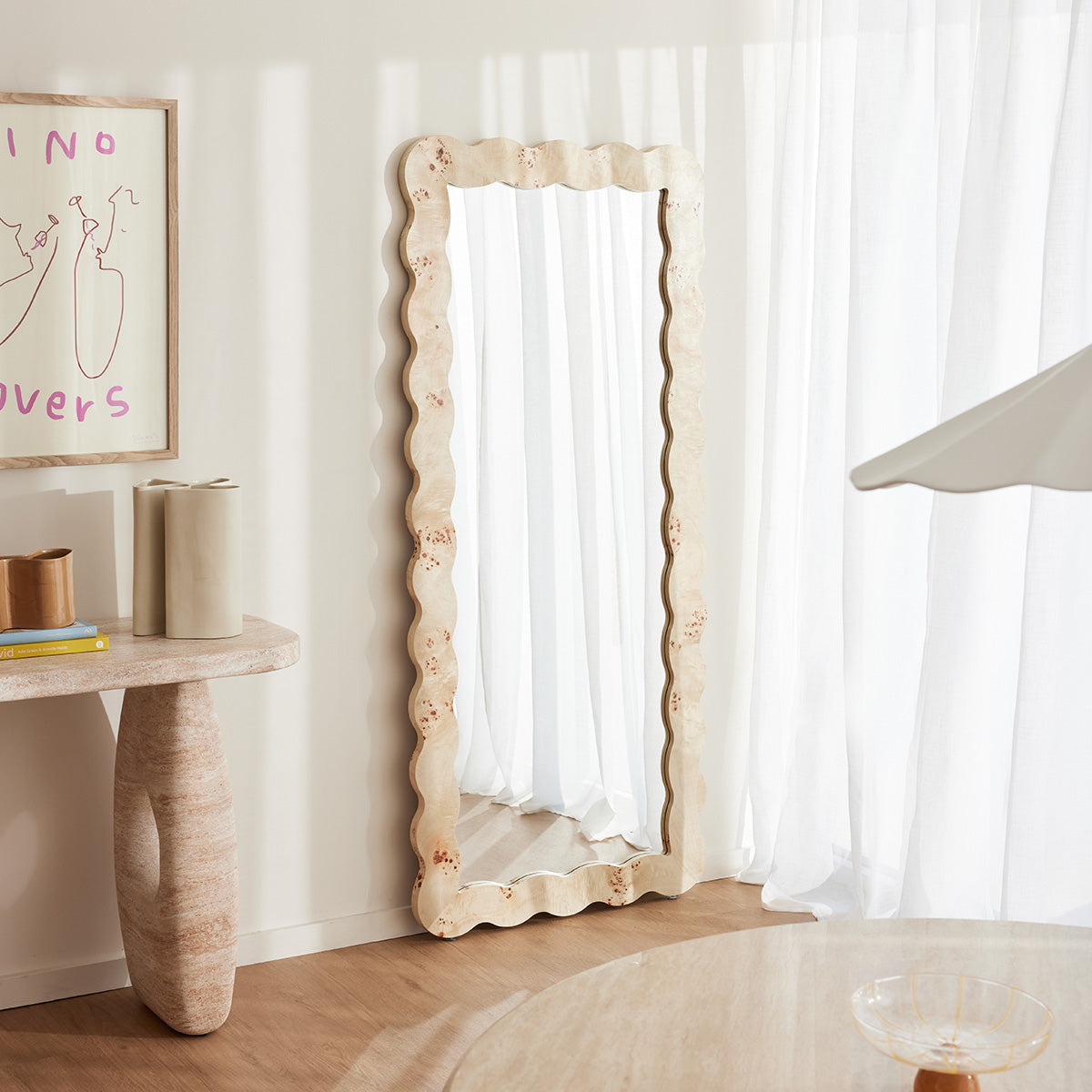 Carmella Burlwood Full Length Floor Mirror - Elegant Wood Grain Design for Bedroom, Living Room & Entryway Decor