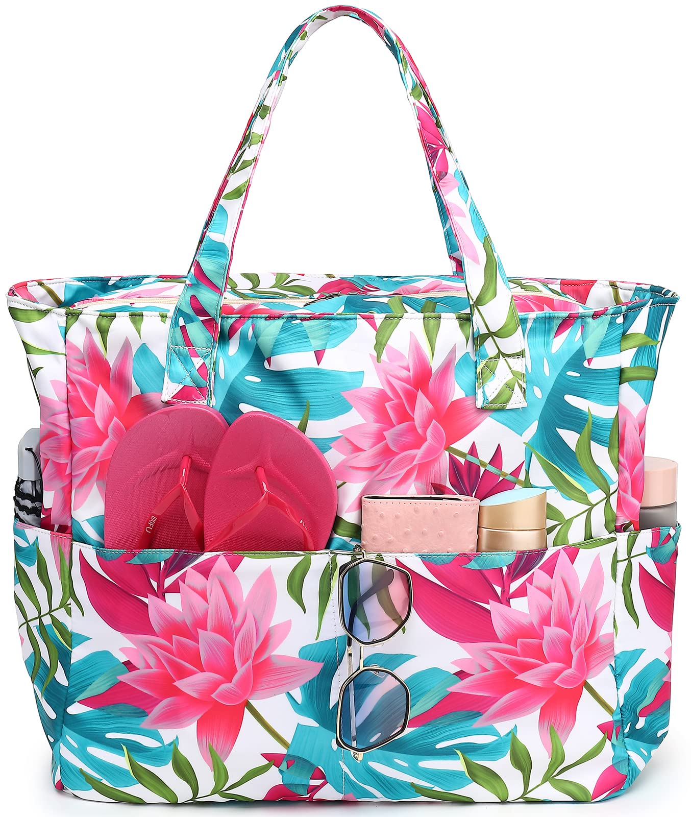 LEDAOU Large Waterproof Beach Tote Bag for Women - Sandproof Zippered Pool & Gym Bag with Wet Pocket - Perfect for Travel, Grocery Shopping & Beach Outings