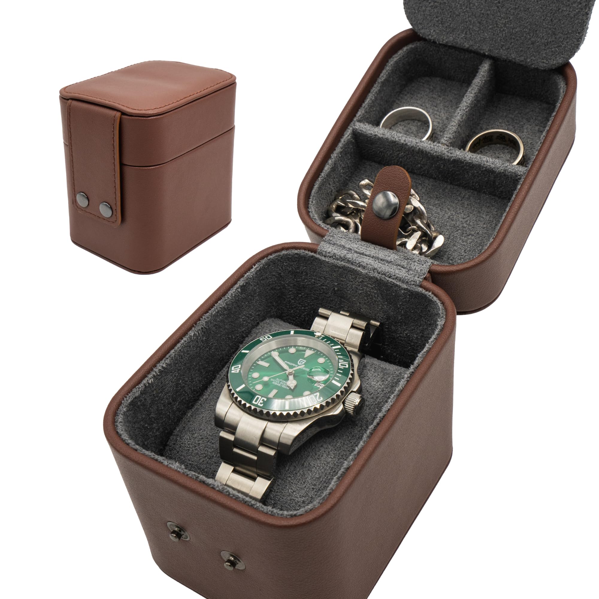 Premium Leather Travel Watch Case for Men - Luxury Wristwatch & Smartwatch Storage Organizer - Perfect for Business Trips, Vacations & Jewelry Protection