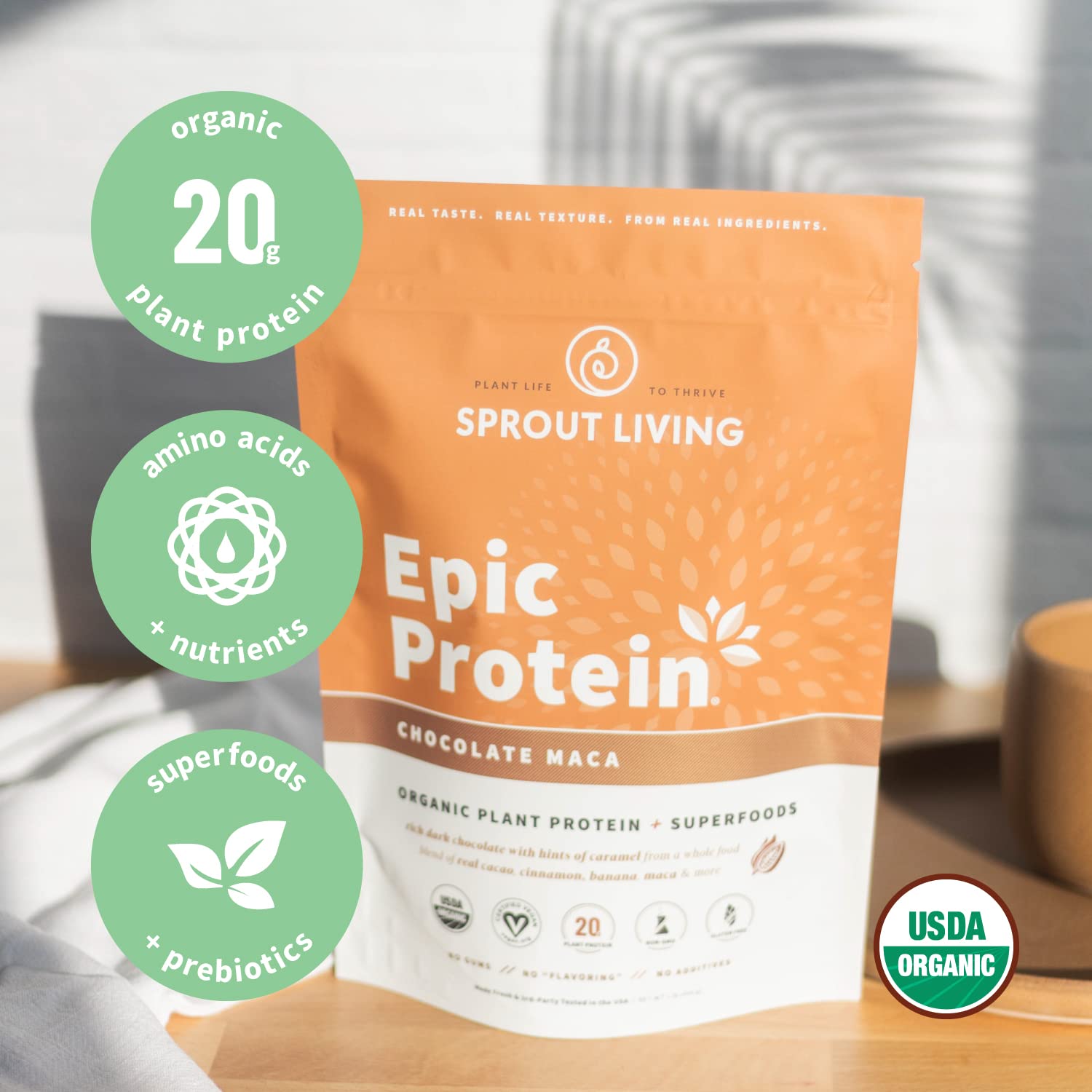 Sprout Living Epic Protein Bundle - Chocolate Maca & Vanilla Lucuma (20g Organic Plant-Based Vegan Protein Powder, Gluten Free, Superfoods) | 1lb, 12 Servings for Smoothies, Baking & Post-Workout Recovery