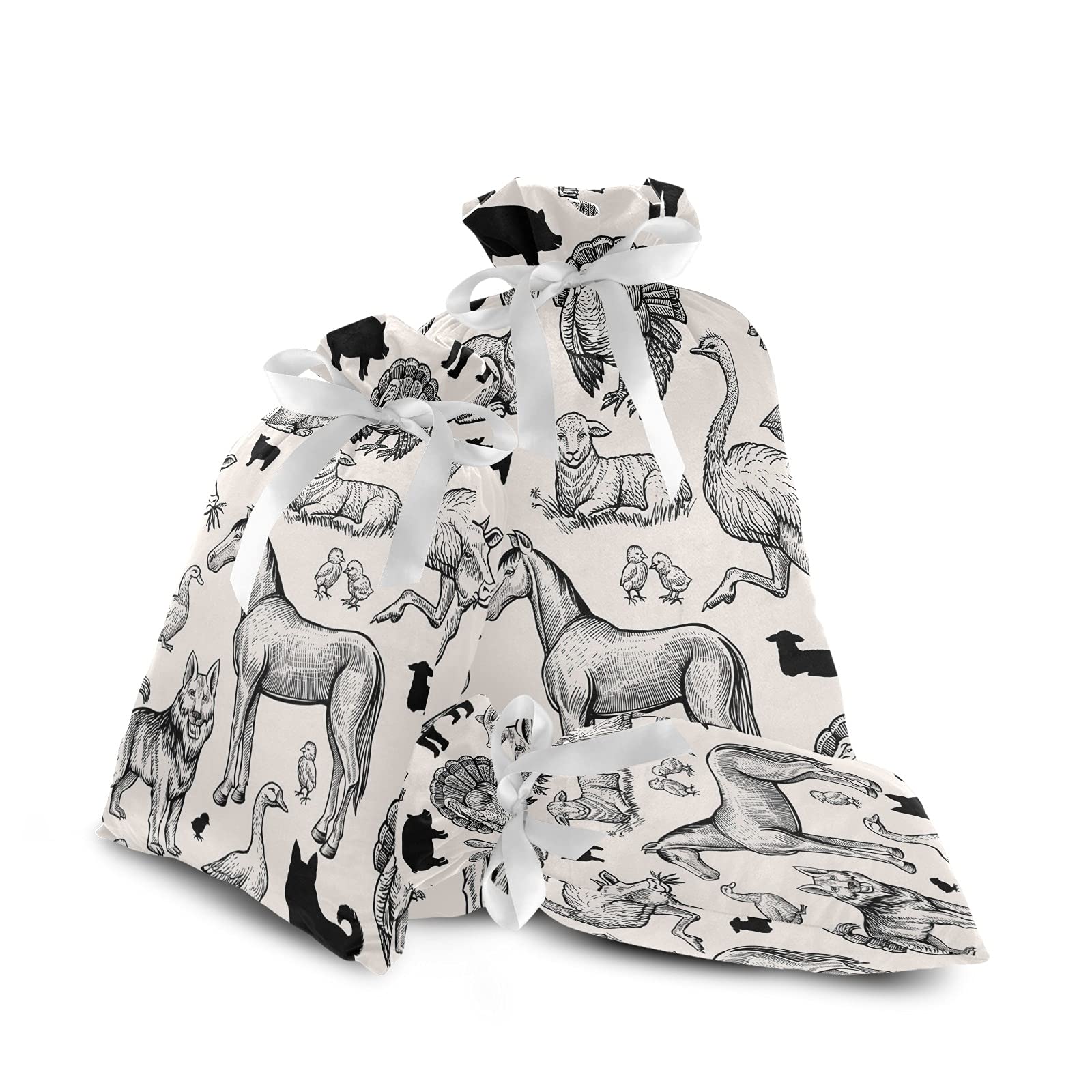 Farm Animals Christmas Drawstring Pouches - Holiday Wine Bottle Bags & Candy Gift Bags for Xmas Decorations - Perfect for Party Favors, Stocking Stuffers and Festive Gifts