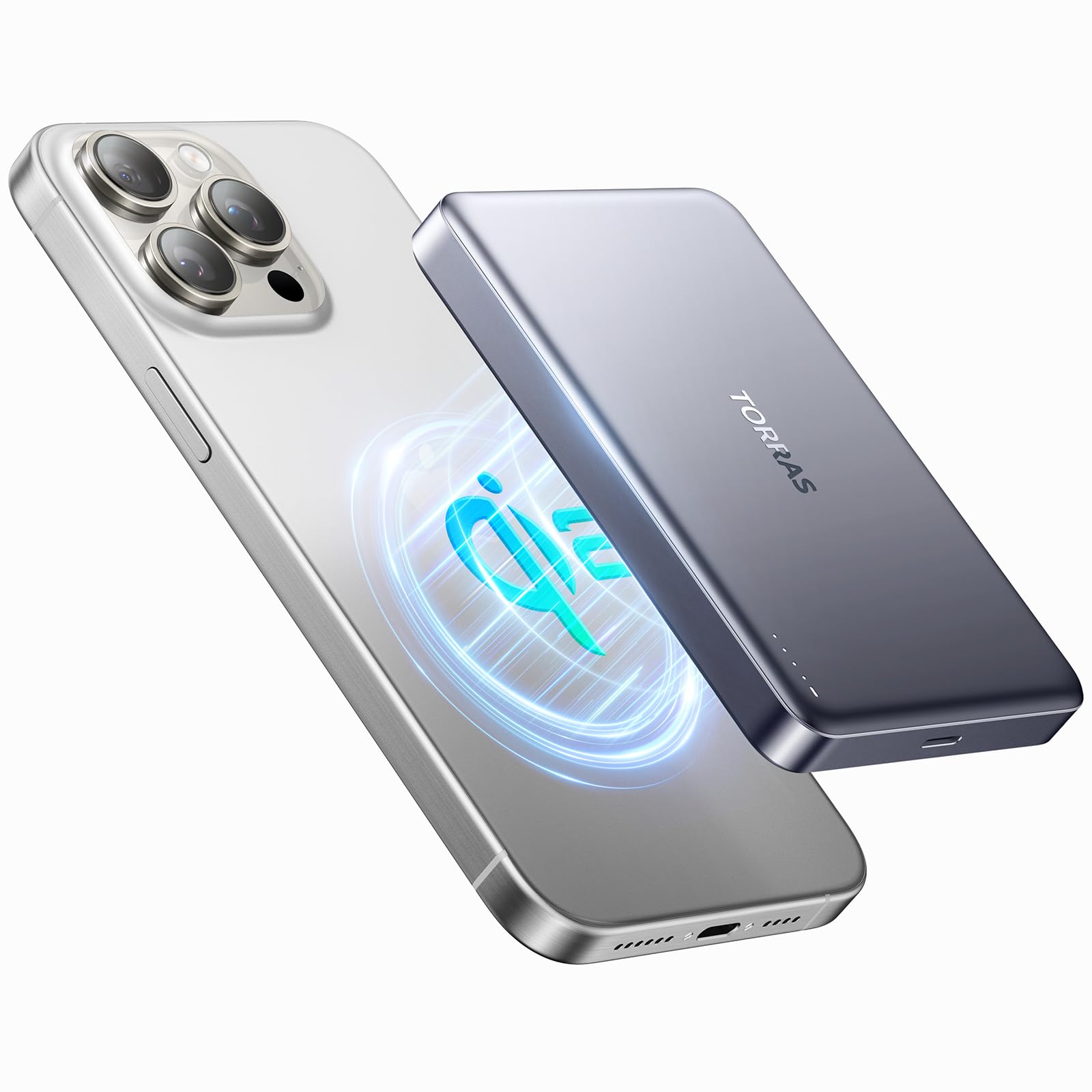 TORRAS MiniMag Qi2 Power Bank 10,000mAh - Magnetic Wireless Portable Charger with 30W Fast Charging, Qi2 Certified & Magsafe Compatible for iPhone 16/15 Series (Glacier Gray) | Perfect for Travel, Work & Outdoor Adventures