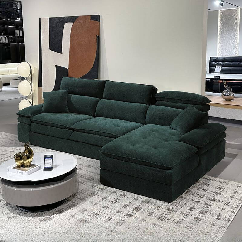 Dark Green L-Shaped Sectional Sofa with Chaise Lounge - Right or Symmetrical Facing for Living Room & Home Theater Comfort