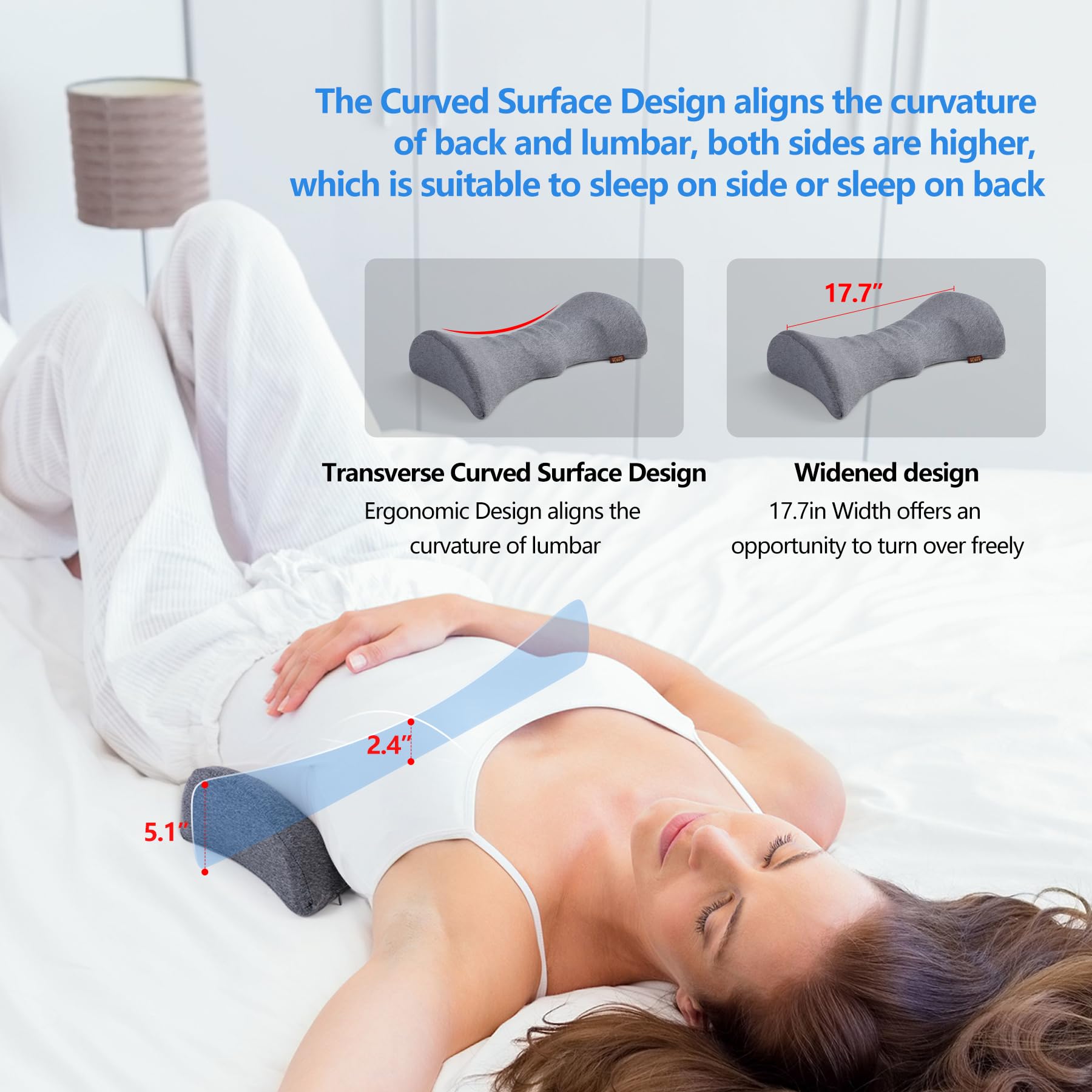 Cozyhealth Graphene Heated Lumbar Support Pillow for Back Pain Relief - Memory Foam Lower Back Cushion for Sleeping, Office Chair & Car Seat - Ideal for Sciatica, Pregnancy & Post-Surgery Recovery (Dark Grey)