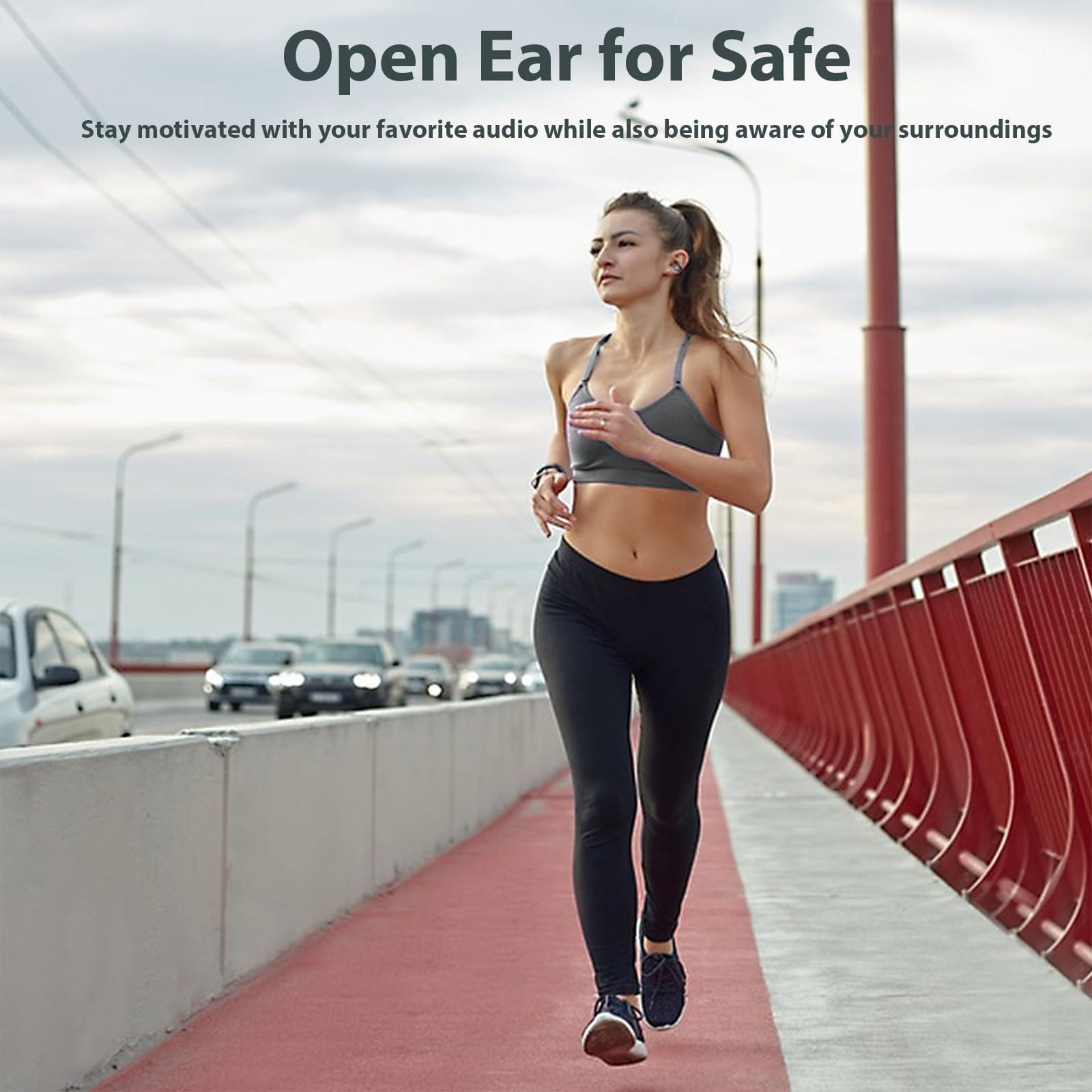 Wireless Bone Conduction Headphones - Open Ear Bluetooth Earbuds for Running, Cycling & Workouts - Sweatproof Sport Earphones with Secure Clip-On Design - Perfect for Gym, Jogging & Outdoor Activities