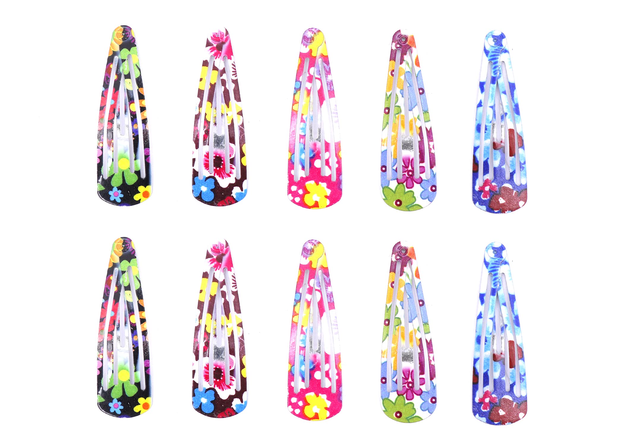 Parhon Metal Printed Tic Tac Hair Clips Barrettes - 10 Pcs Multicolor Hair Pins for Girls, Kids, Teens & Women - Cute Snap Hair Accessories for School, Parties & Daily Styling