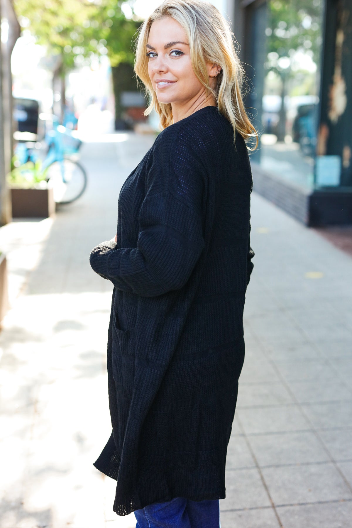 Black Striped Knit Open Front Cardigan for Women - Cozy Long Sleeve Lightweight Sweater - Perfect for Fall Layering, Office Wear & Casual Outfits
