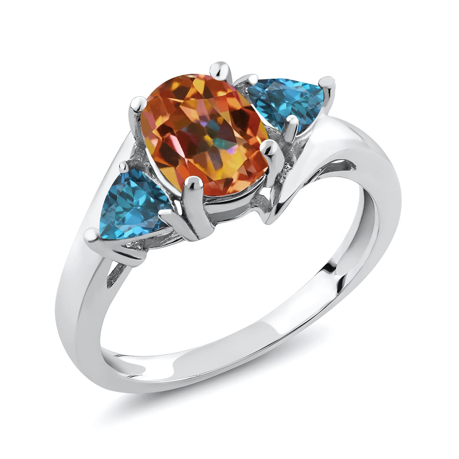 2.04 Ct Oval Ecstasy Mystic Topaz & London Blue Topaz 925 Sterling Silver Ring for Women - Elegant Gemstone Jewelry for Engagement, Wedding & Special Occasions