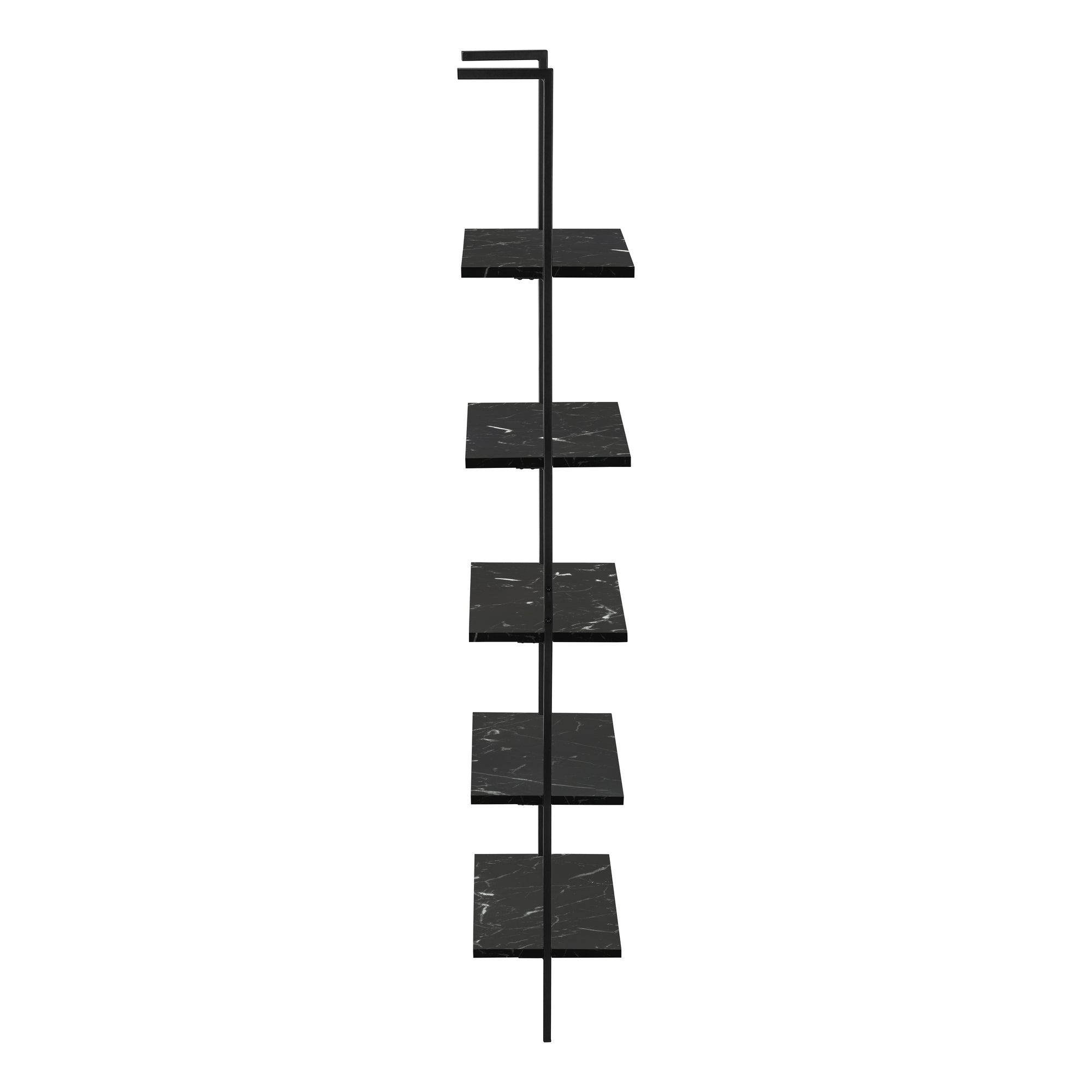 72 Inch Black Marble & Metal Ladder Bookcase - Modern Industrial Bookshelf for Living Room, Office & Bedroom Storage