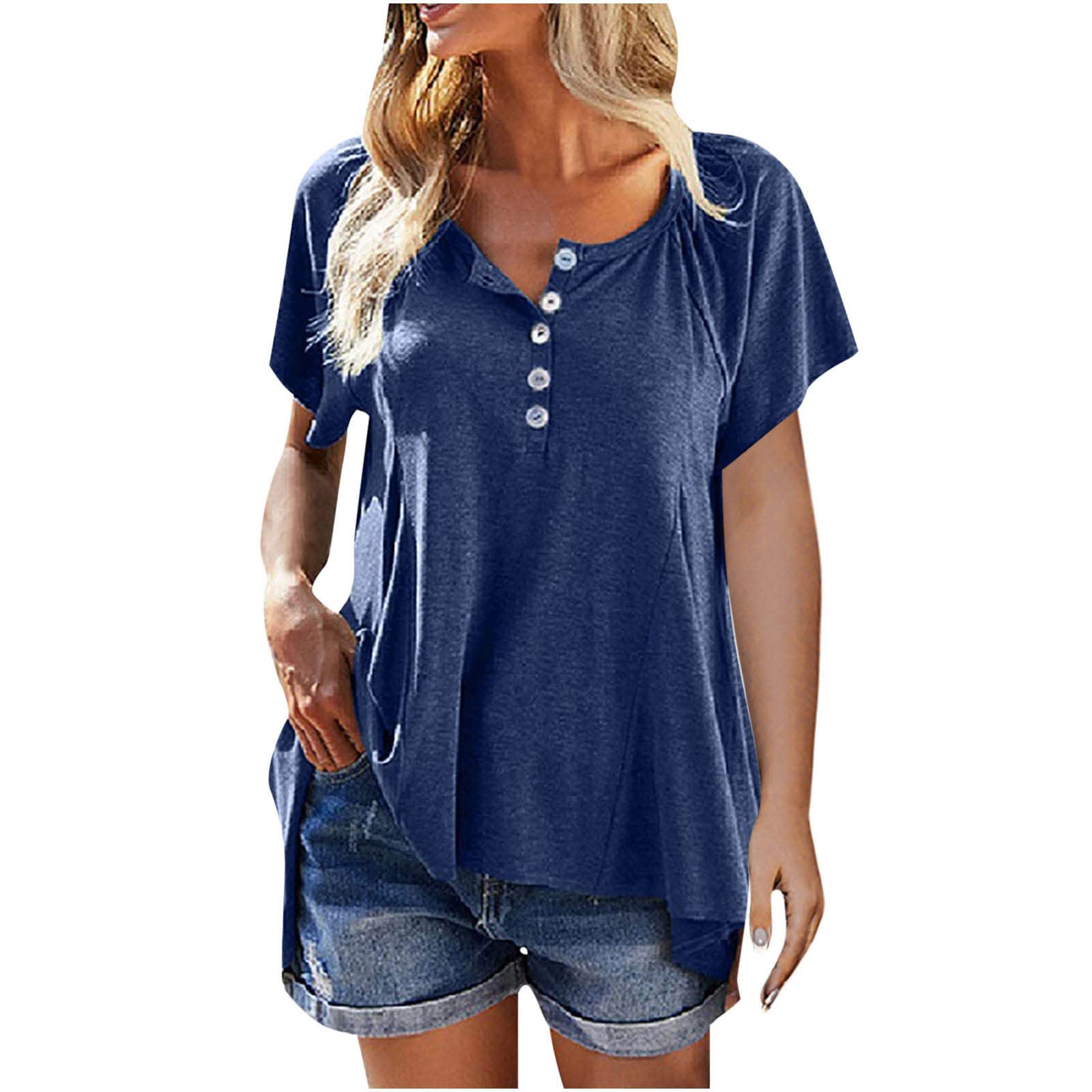 Women's Soft Basic Henley T-Shirts | Flowy Button-Up Casual Blouse Tops | Short Sleeve Summer Tunic | Perfect for Casual Outings, Beach Days & Layering