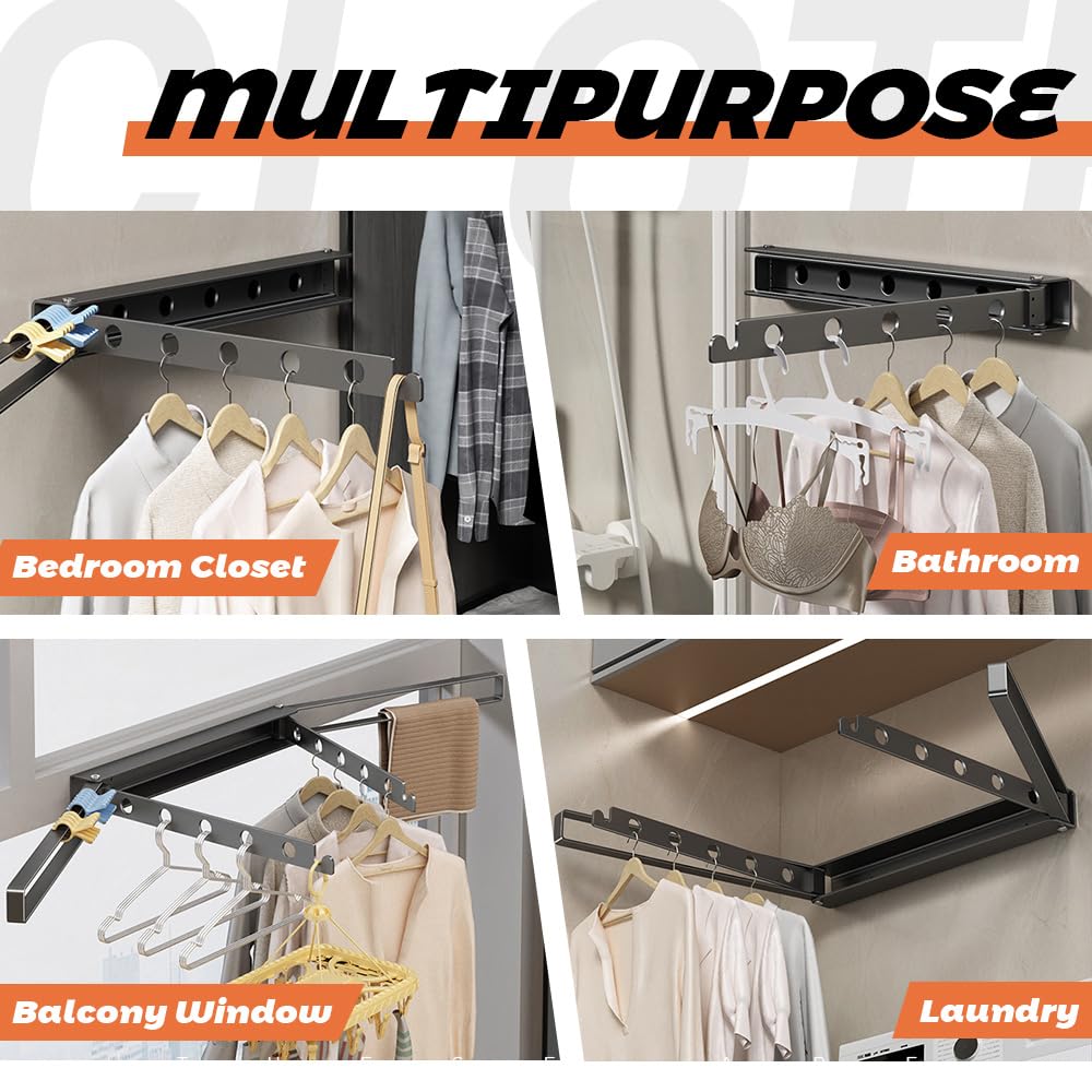 Foldable Wall Mounted Drying Rack for Laundry - Space Saving Clothes Hanger with Collapsible Hooks, Cream (Perfect for Small Apartments, Bathrooms & Laundry Room Organization)