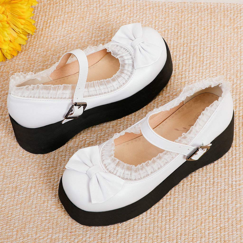 KOKOMOMO Women's Cute Gothic Bow Platform Mary Jane Shoes - Chunky Wedge Heel for Gothic Fashion, Kawaii Style & Alternative Outfits - Perfect for Cosplay, Lolita Fashion & Dark Aesthetic Outfits