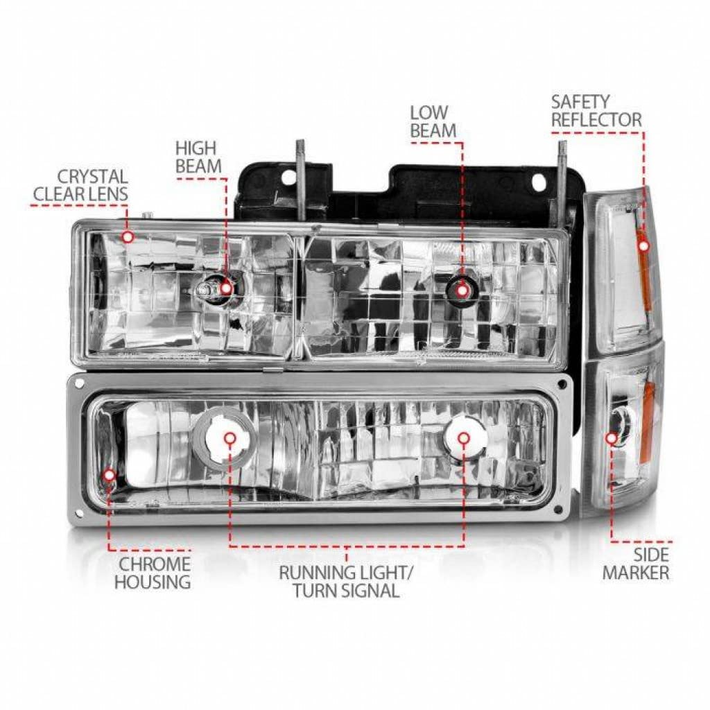 ANZO Crystal Headlights for Chevy V3500 1989-1991 Models - Chrome Housing with Side Marker Lights (Part #111506) - Upgrade Your Truck's Style & Night Visibility