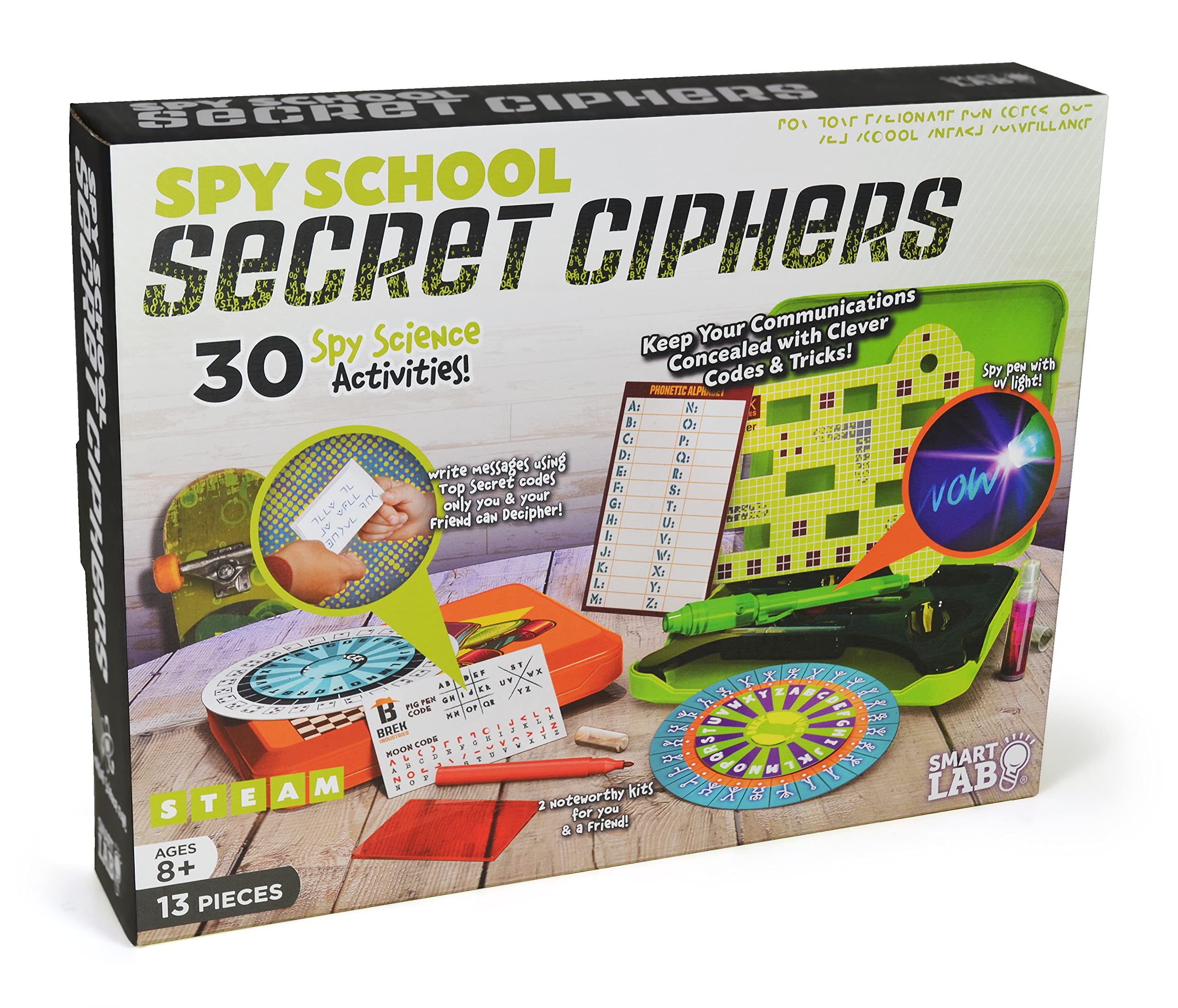 SmartLab Toys Spy School Kit - Learn Secret Ciphers & Codes for Kids | STEM Educational Spy Games | Perfect for Birthday Gifts & Secret Agent Role Play