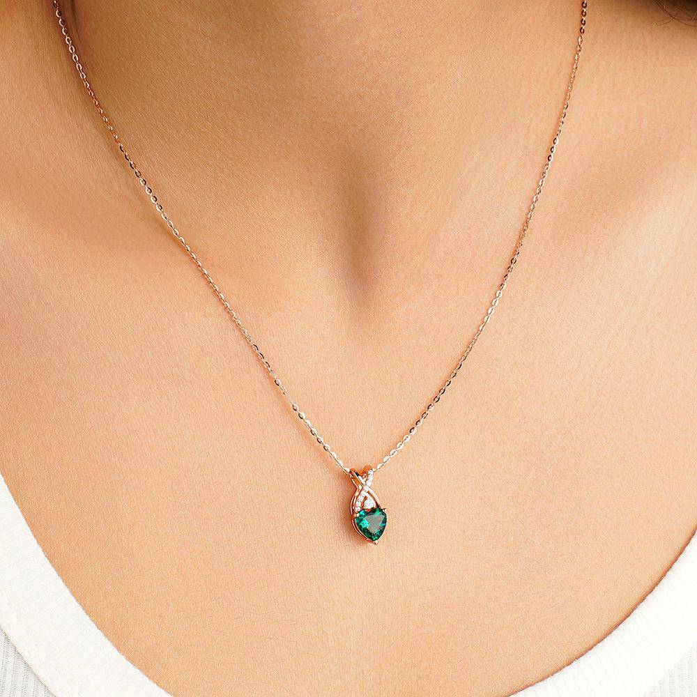 1.16 CT Solitaire Heart Emerald & White Sapphire Pendant Necklace - Elegant Jewelry Gift for Women, Valentine's Day & Anniversary