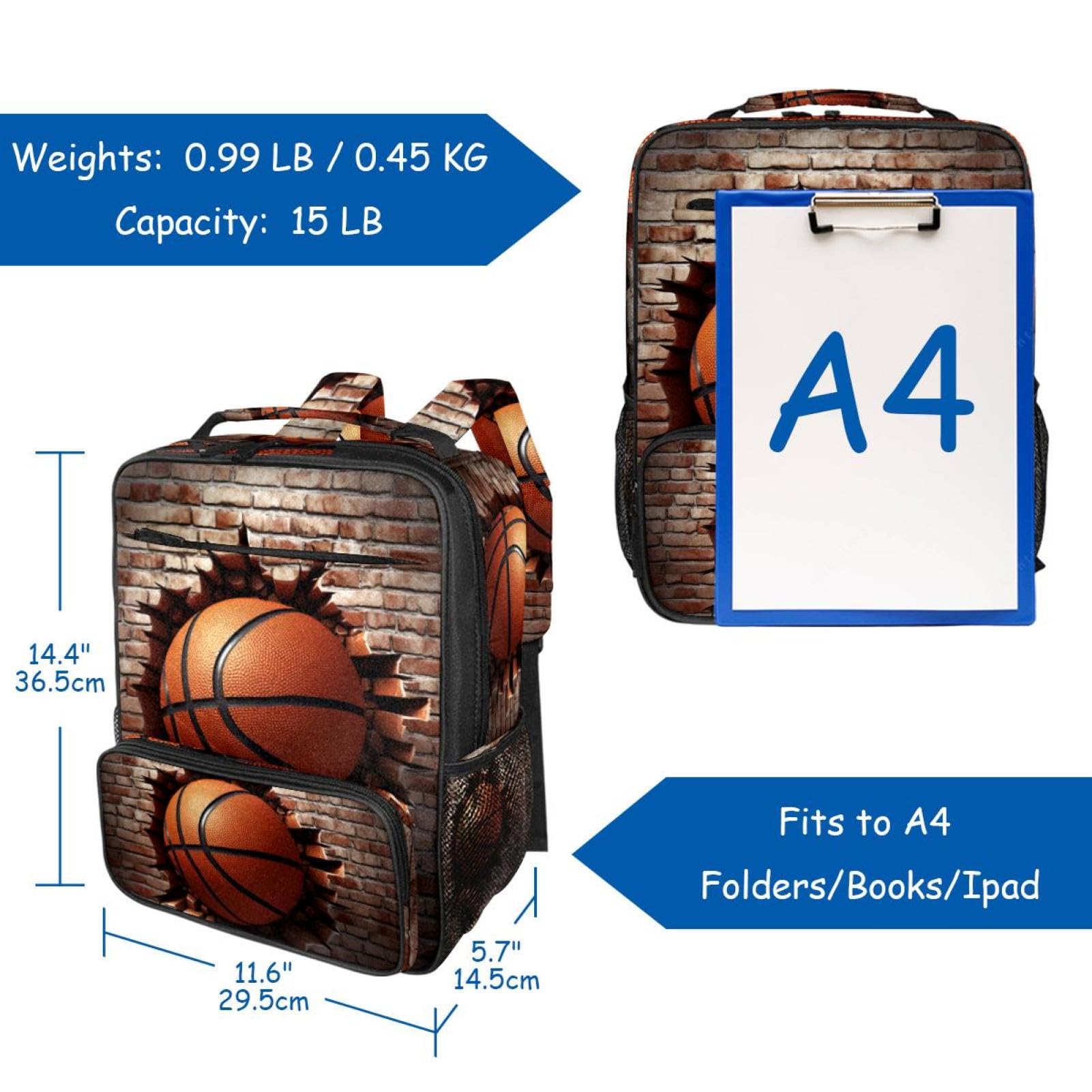 Durable Travel Backpack for Women & Men - Waterproof Basketball Texture Design - Perfect for Hiking, Gym, School & Daily Commute